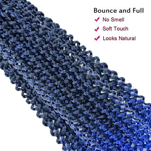 Ubeleco 14 Inch Ombre Blue Passion Twist Hair, Water Wave Crochet Hair For Women Passion Twist Crochet Hair 22 Strands/Pack Bohemian Synthetic Curly Braiding Hair Extensions (14 Inch (Pack of 7),1B/Blue)