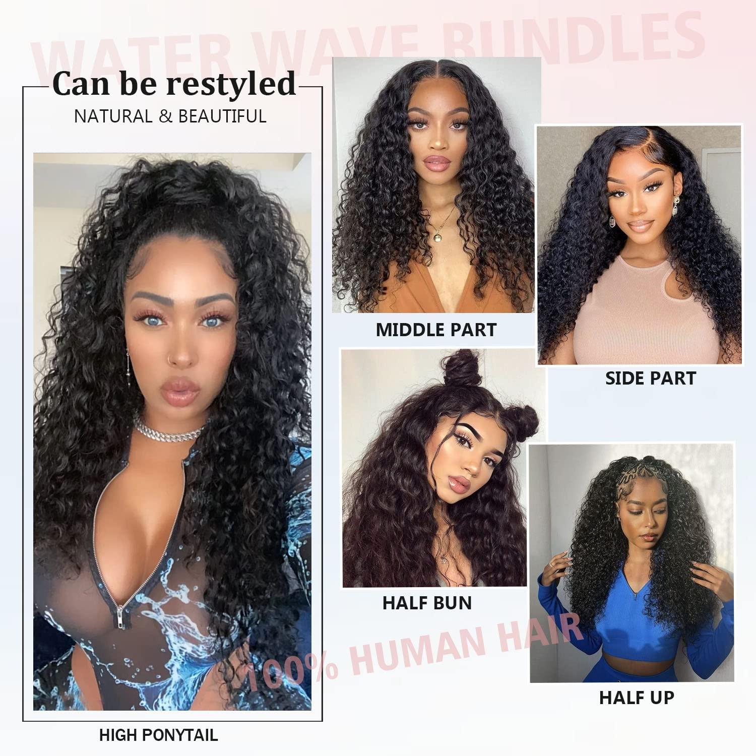 Gemmrnny Gemmrnny Curly Bundles Human Hair 18 20 22 Inch Soft and Thick 3 Bundles Water Wave Human Hair Bundles 12A Brazilian Deep Wave Bundles 100% Unprocessed Wet and Wavy Bundles Human Hair