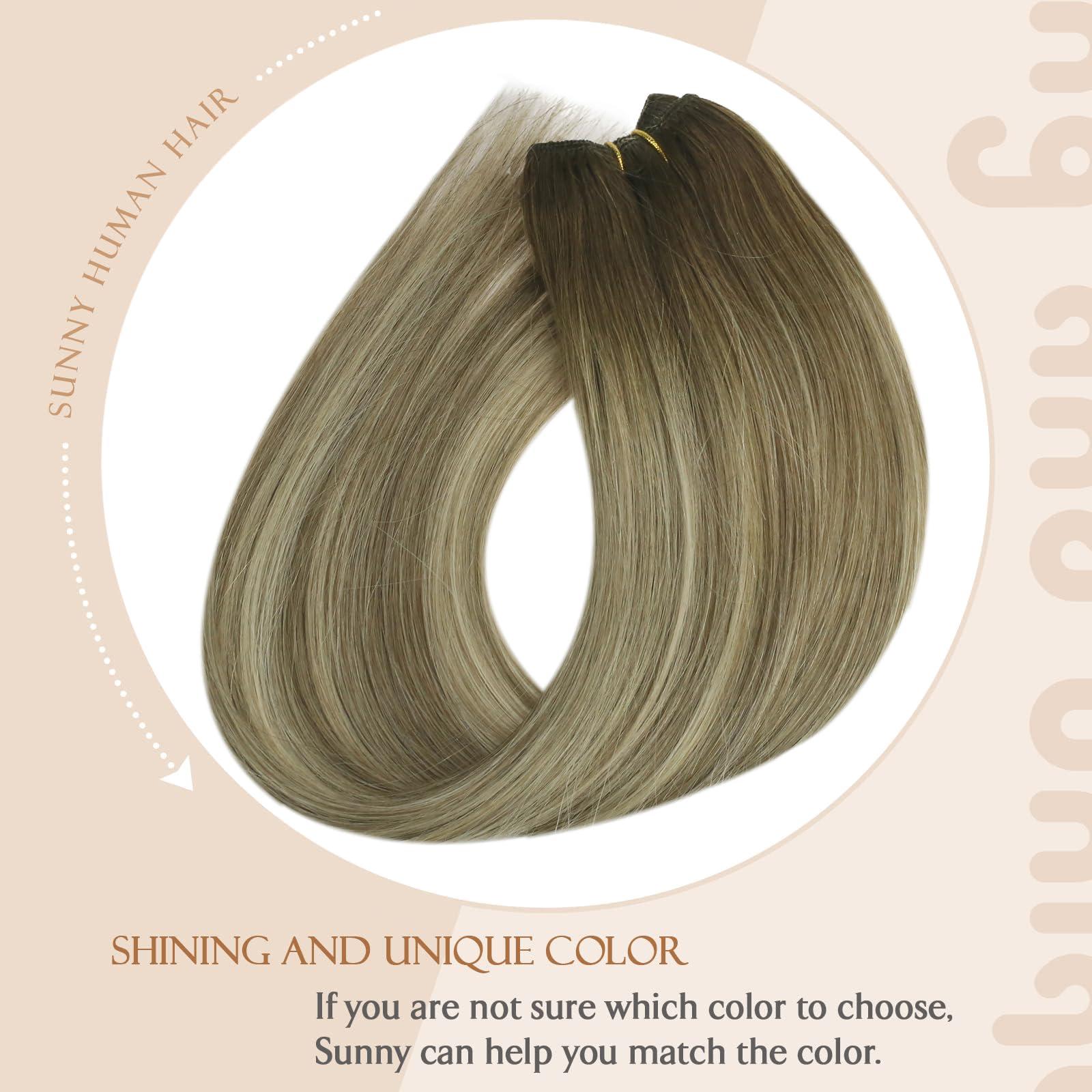 Sunny Hair Sunny Hair Beaded Weft Hair Extensions Human Hair 50G Micro Bead Hair Extensions Real Human Hair Vigorous Weft Hair Extensions with Micro Beads Cool Brown Balayage Light Brown to Blonde 16 inch