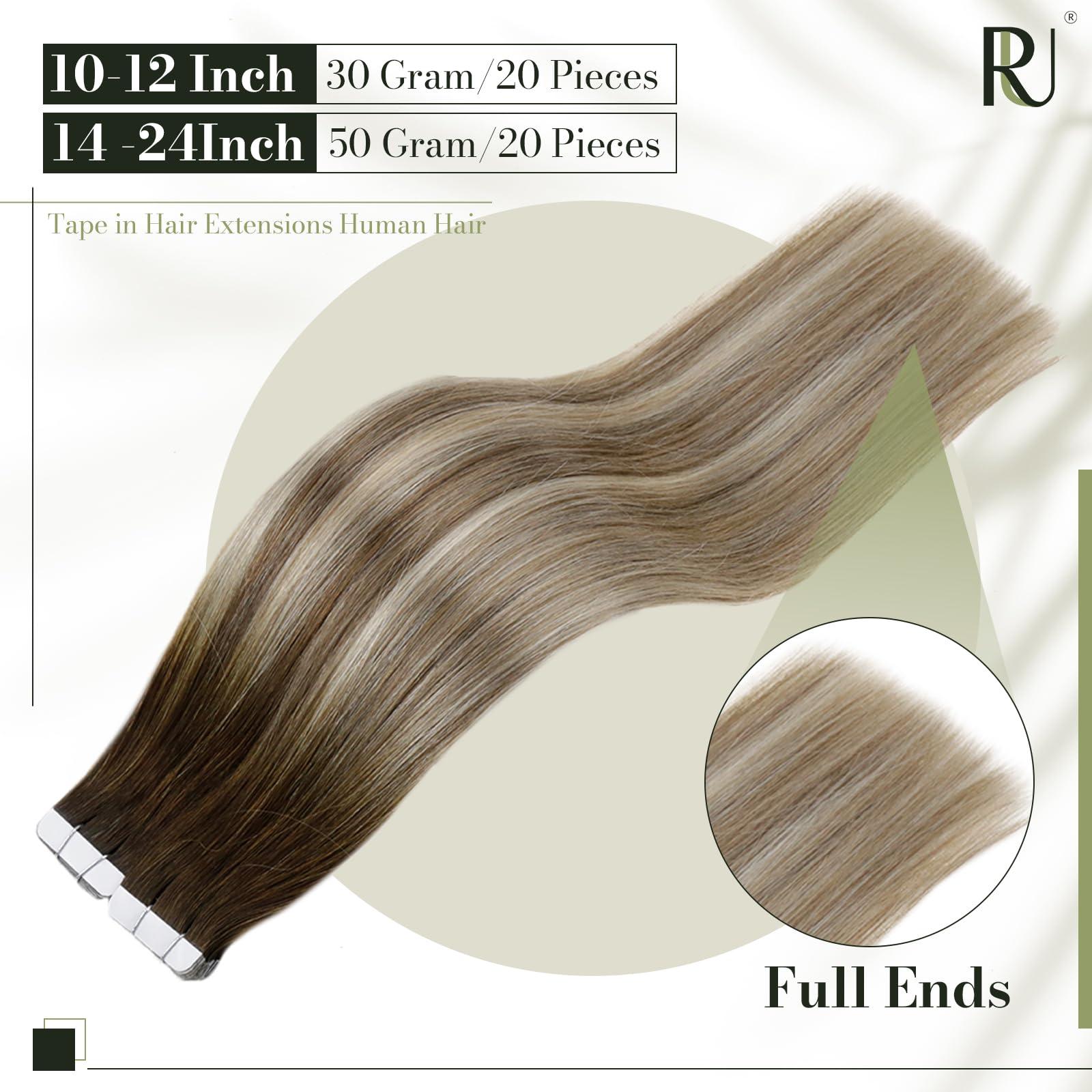RUNATURE RUNATURE Bundles 12 Inch #3/8/22 Walnut Brown to Ash Brown with Light Blonde Tape in Hair Extensions Human Hair 30g 20pcs and U Tip Hair Extensions Human Hair 40g 50 Strands