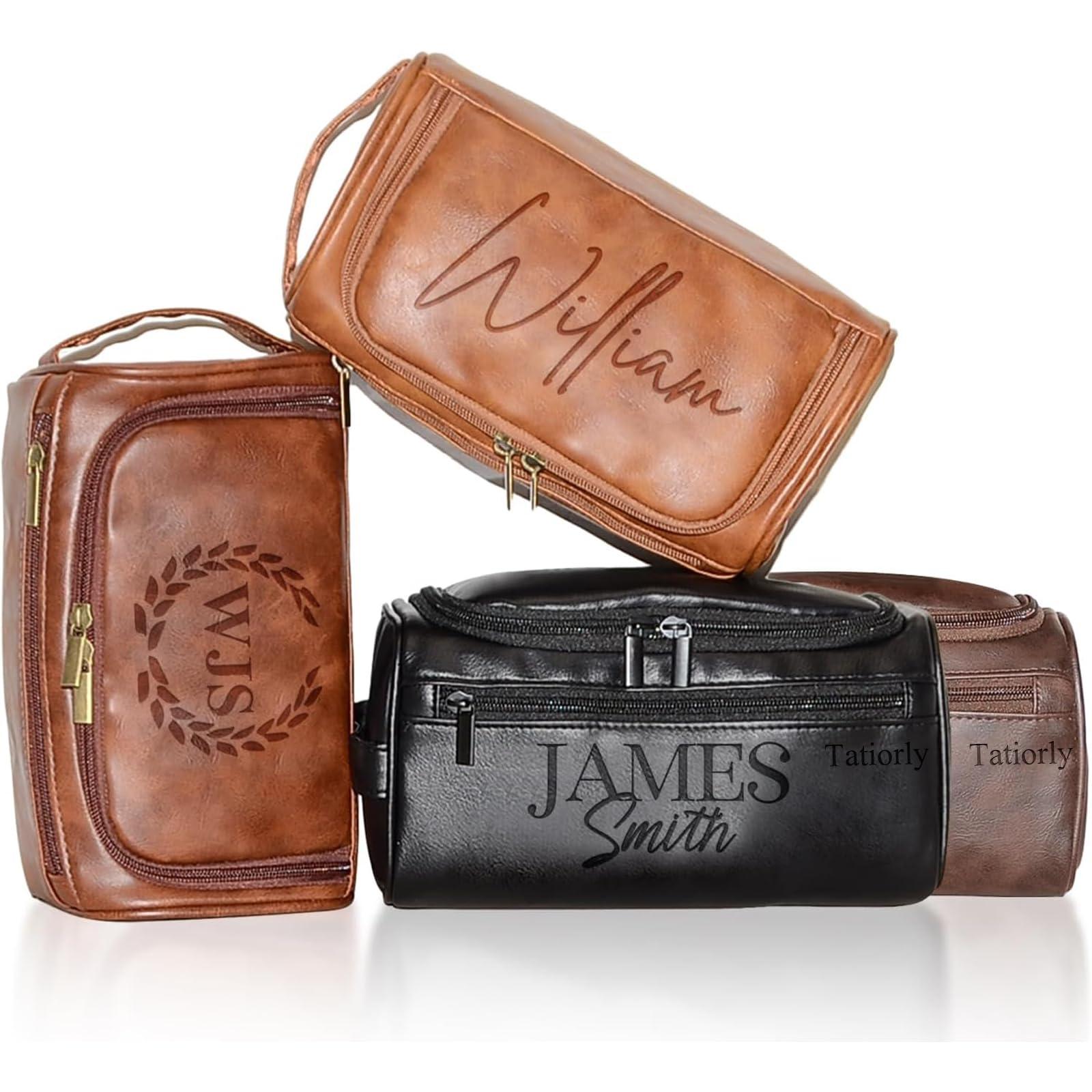 Tatiorly Tatiorly Personalized Men\'s Toiletry Bag, Customized Dopp Kit,Fathers Gifts Travel Customized Name Shaving Bag, Handmade Gift for Fathers Gifts,Groomsman, Husband, Grandpa, Christmas, Birthday -Brown