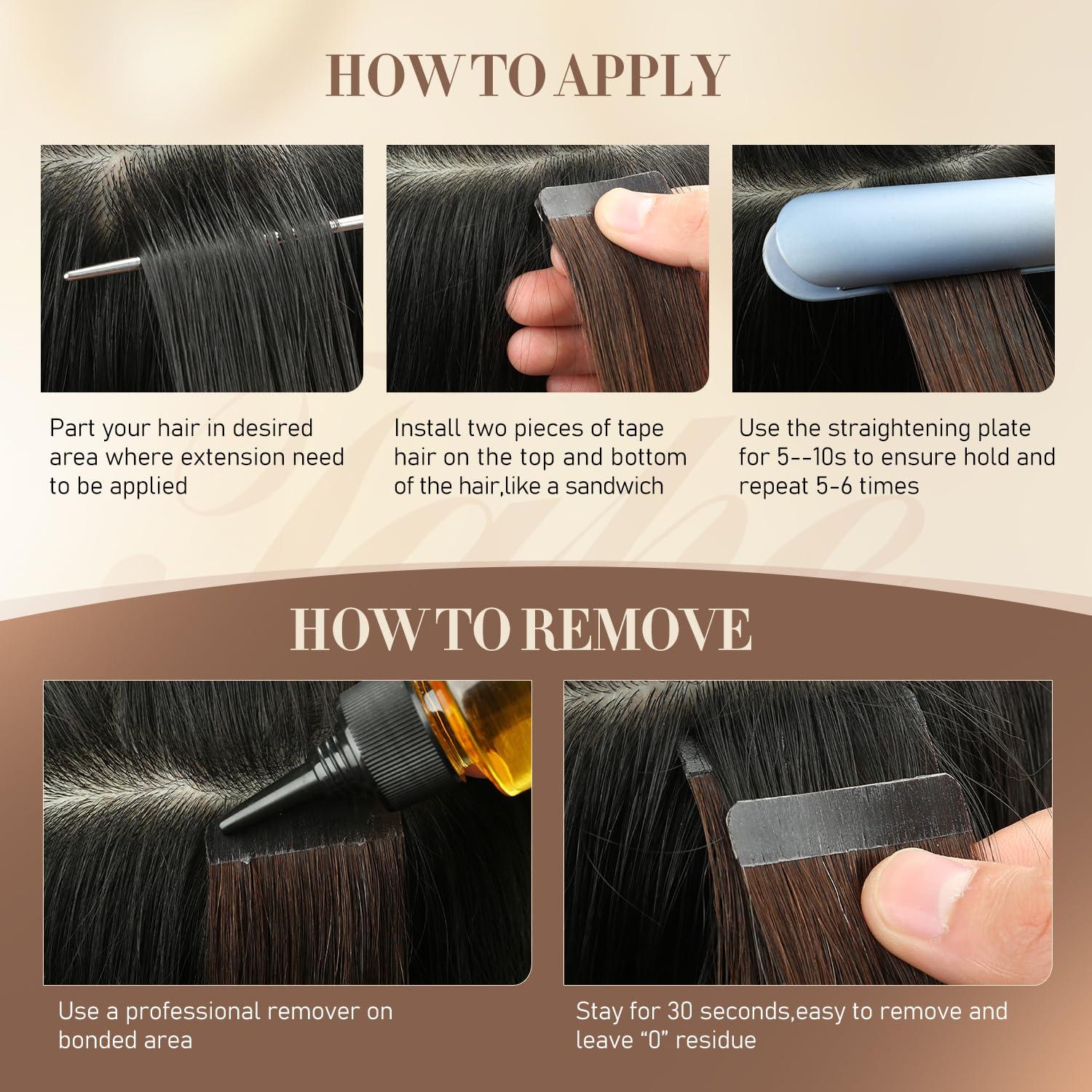 YGP YGP Brown Tape in Hair Extensions Human Hair 22 Inch 50g 20 pcs Dark Brown Tape in Extensions Seamless Skin Weft Invisible Tape Hair Extensions