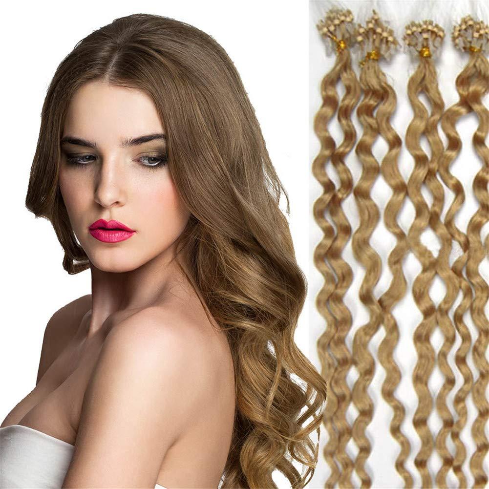 RemeeHi RemeeHi Micro Ring Hair Extensions Curly Human Hair Real Human Hair Micro Ring Loop Hair Extensions 70g 22 Inch Per Pack 12# Light Brown