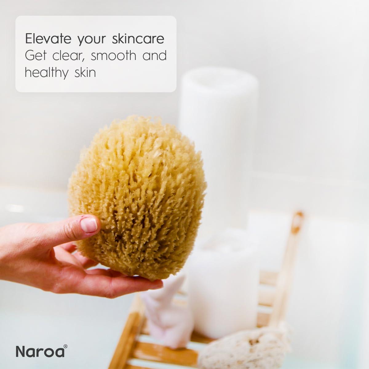 Naroa NAROA Natural Shower Sponge in Gift Box | Exfoliating Real Sea Loofah for Bath 4.5-6\" | Body Scrubber for Men Women