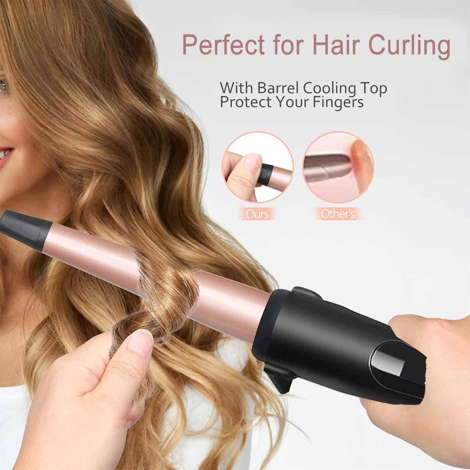 JAETON Curling Wand Iron, 1.25 Inch Tapered Curling Wand Large Ceramic Barrel for Natural Curls, Adjustable Temperature, Includes Glove