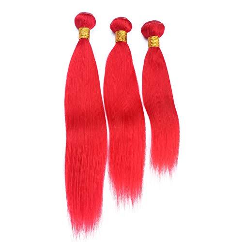 Generic Pure Red Peruvian Human Hair Silky Straight Bundles Deals 3Pcs Lot Bright Red Straight Virgin Human Hair Weave Wefts 10-30" Tangle Free (16 18 18)