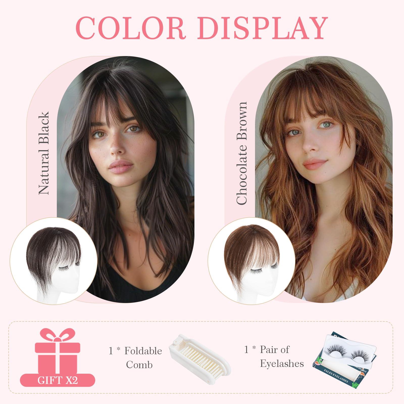 Hairro Hairro Clip in Bangs 100% Real Human Hair, Wispy Bangs 360 Cover 3D Clip on Hair for Women, Fake Bangs Air Bangs for Daily Wear Hairpieces Hair Extensions, 8 Inch Dark Brown