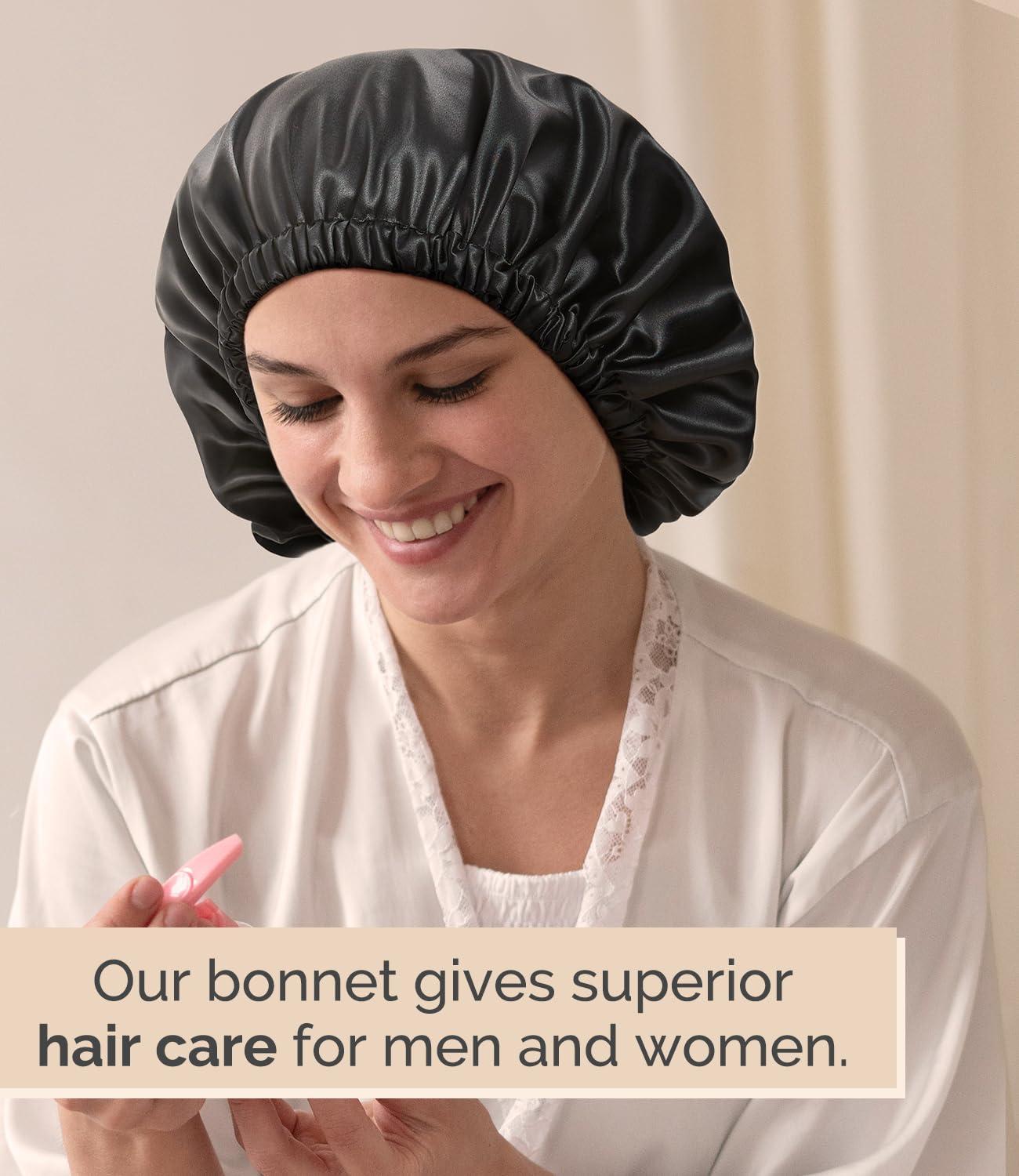 Hat Hut Hat Hut Satin Bonnet Silk Bonnet for Sleeping Hair Bonnet for Sleeping Cap for Curly Hair Wrap Reversible Satin Bonnet (Champagne/Black)