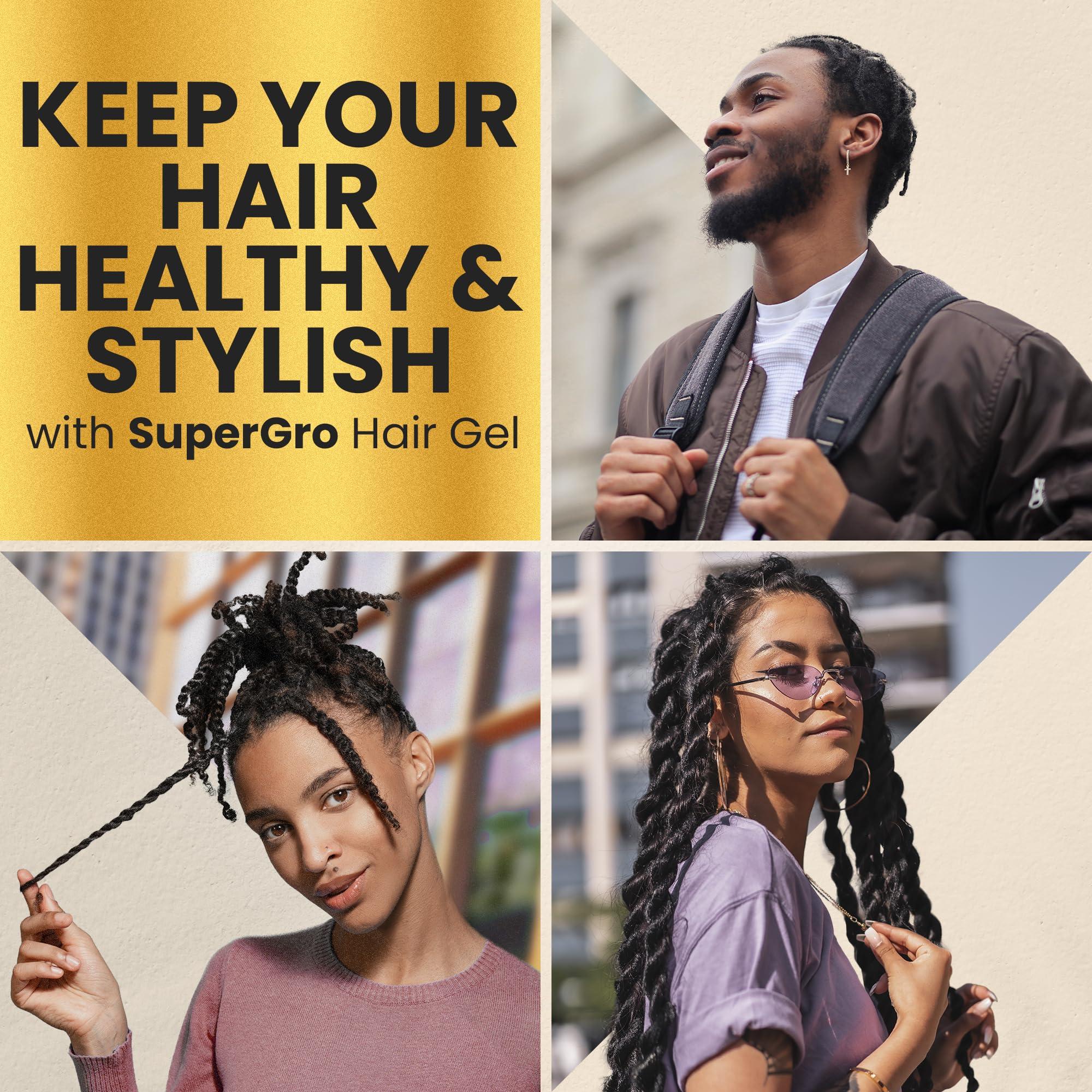 African Formulas SuperGro Hair Gel with Extra Hold - For Breading, Locking, Twisting, Retwisting, Styling - Natural Hair Gel for Nourishing, Shining for Silky, Wavy, Curly, Coily, Frizzy Hair - Hair Care Gel 4 oz