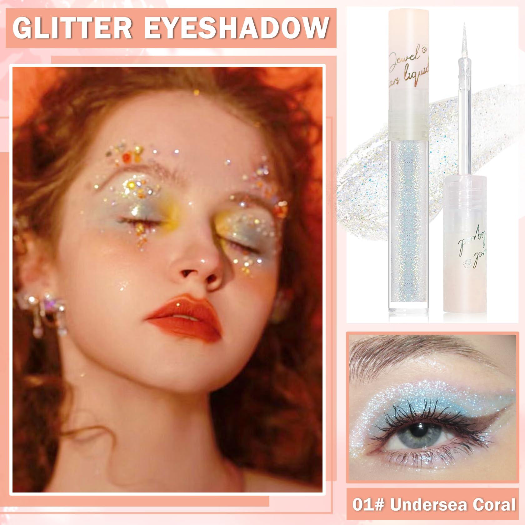 AIUEO AIUEO Liquid Glitter Eyeshadow Eyeliner Korean Eye Glitter Makeup Long Lasting Shimmer Eyeshadow Lightweight Quick Drying Face Glitter Makeup-Undersea Coral