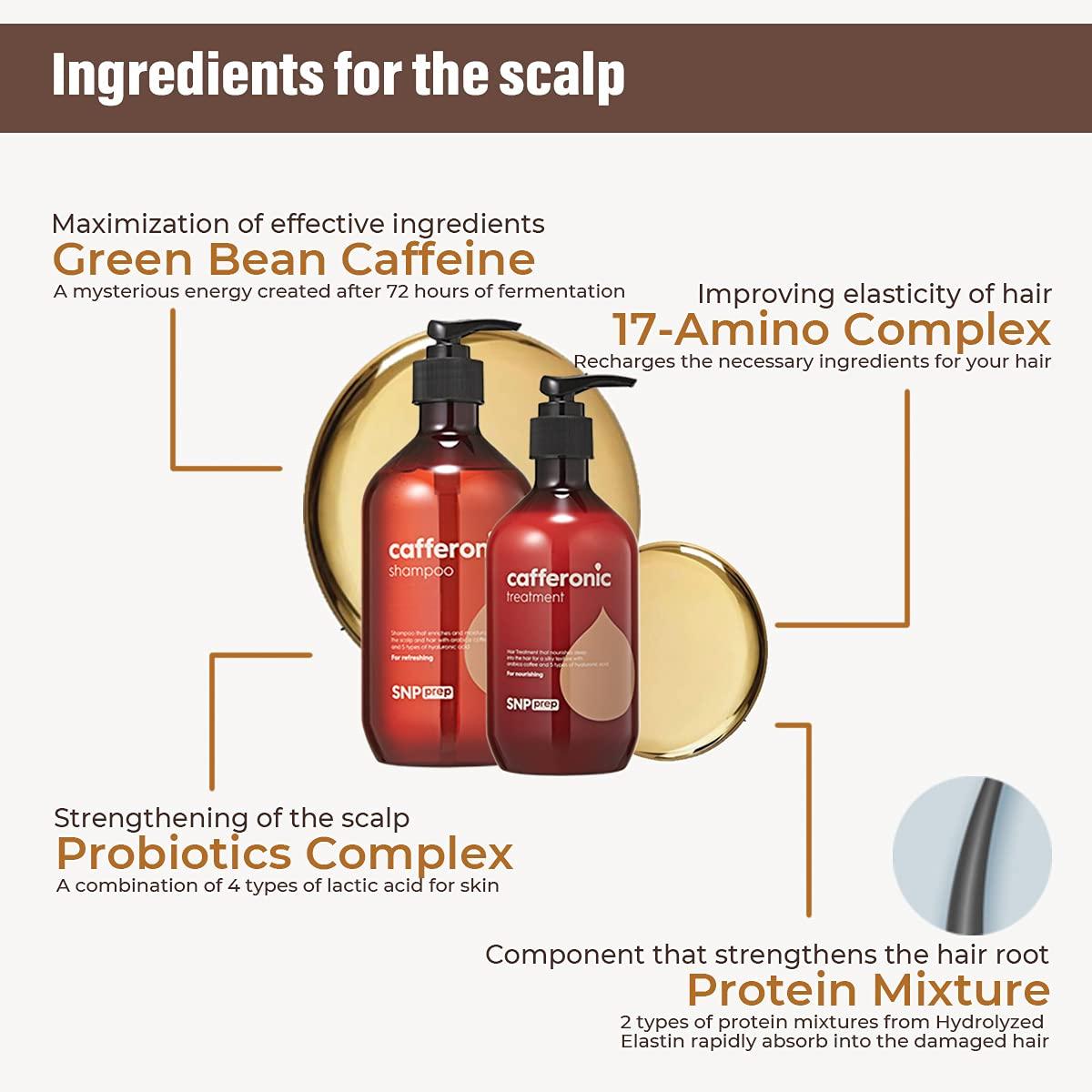 SNP Shining Nature Purity SNP Cafferonic Shampoo and Conditioner Set - with Hyaluronic and Coffee for Moisturizing, Invigorating Scalp, Strength Roots and Volumizing - All Hair Types & Color Treated Hair, Men and Women (500mL/