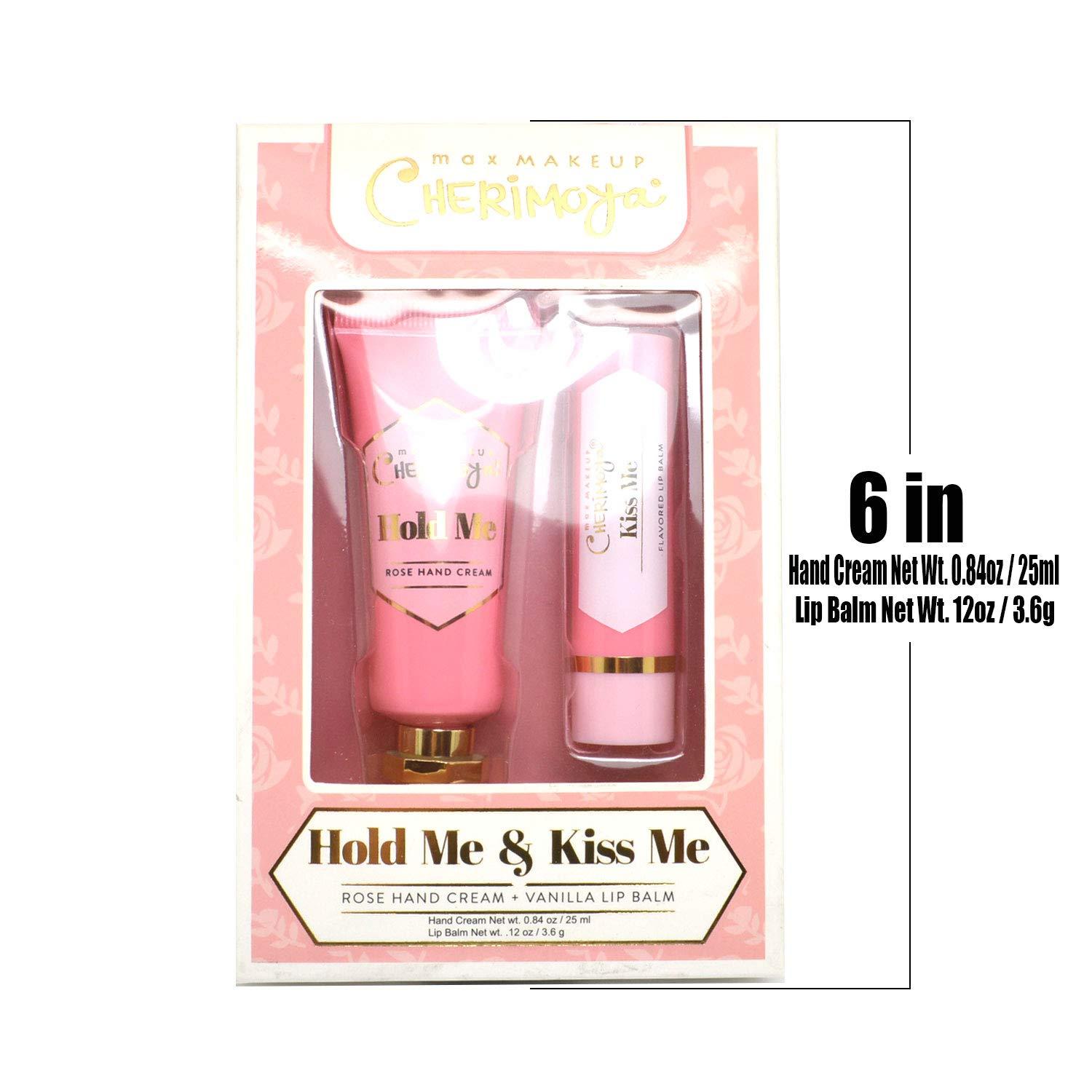 Cherimoya Max Makeup Cherimoya 1 Gift Set of Hold & Kiss Me [ Rose Hand Cream + Vanilla Lip Balm ] + 1 Cosmetic Zipper Bag