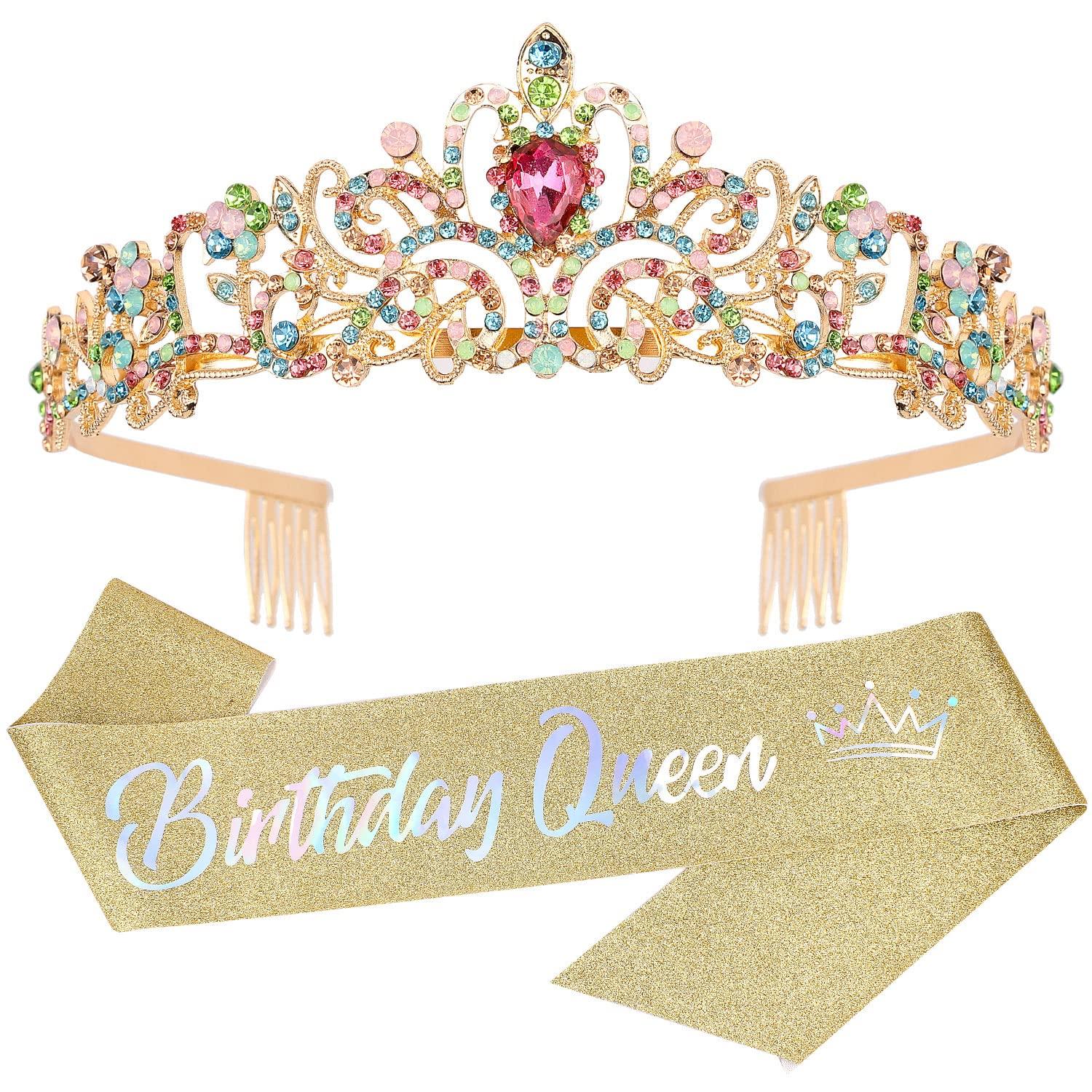 VELSCRUN VELSCRUN Crown for Men and Women, Happy Birthday Queen Tiara for Women, Birthday Crowns for Women