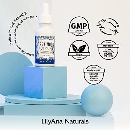 LilyAna Naturals Retinol Plus - Retinol Cream for Face 1.7oz (1-Pack) and LilyAna Naturals Retinol 2.5% Serum 1oz (1-Pack), for effective treatment of dark spots and acne scars