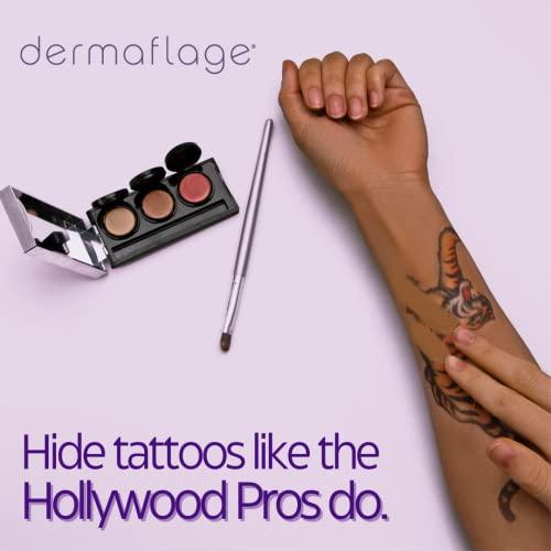 Dermaflage Dermaflage Tattoo Cover Up Makeup (Tan) - Bruise Full Coverage Concealer - Full Coverage Waterproof Concealer for Bruise, Scars & Acne - Smudge Proof Body Makeup Palette with 3 Pro SFX Shades + Brush