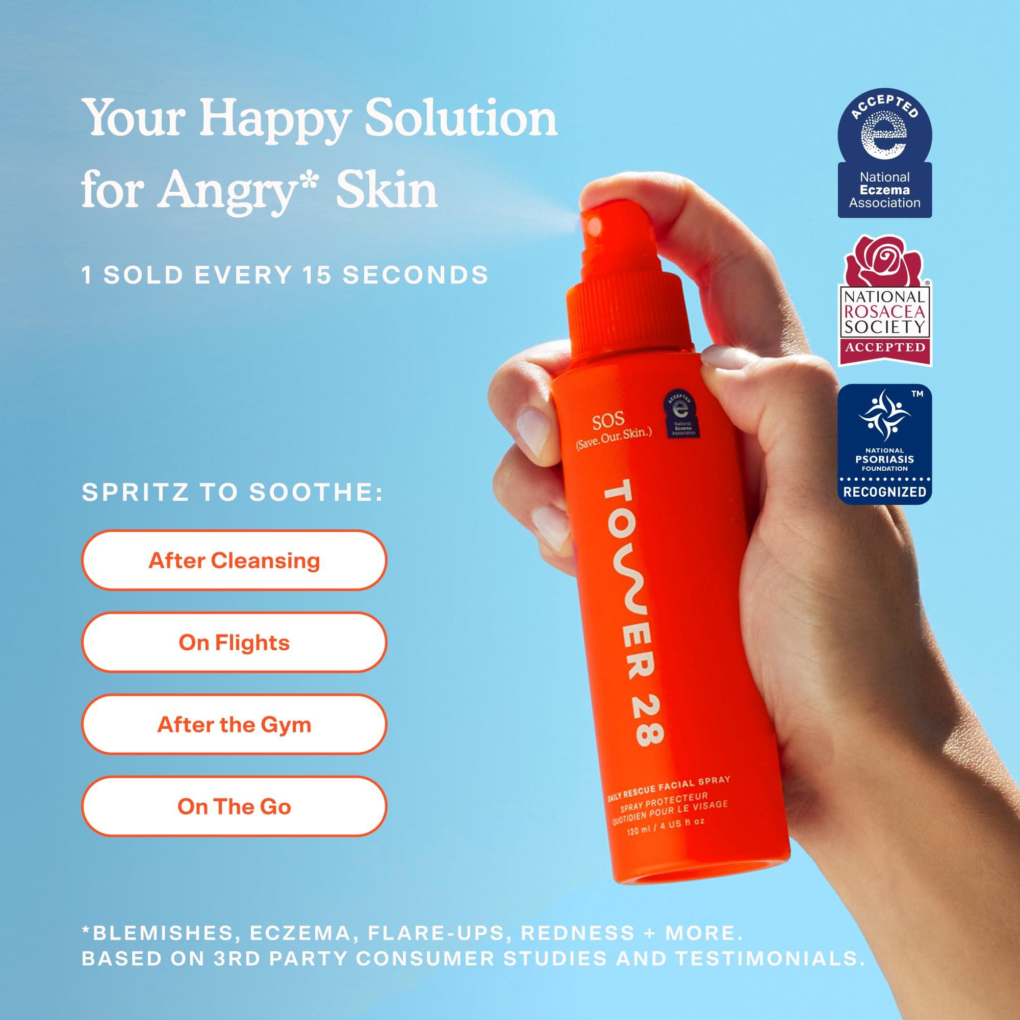 Tower 28 Tower 28 SOS Daily Rescue Facial Spray for Sensitive Skin, Hypochlorous Acid Spray Helps Reduce Redness and Breakouts, Full Size Toner for Face, 4 FL Oz