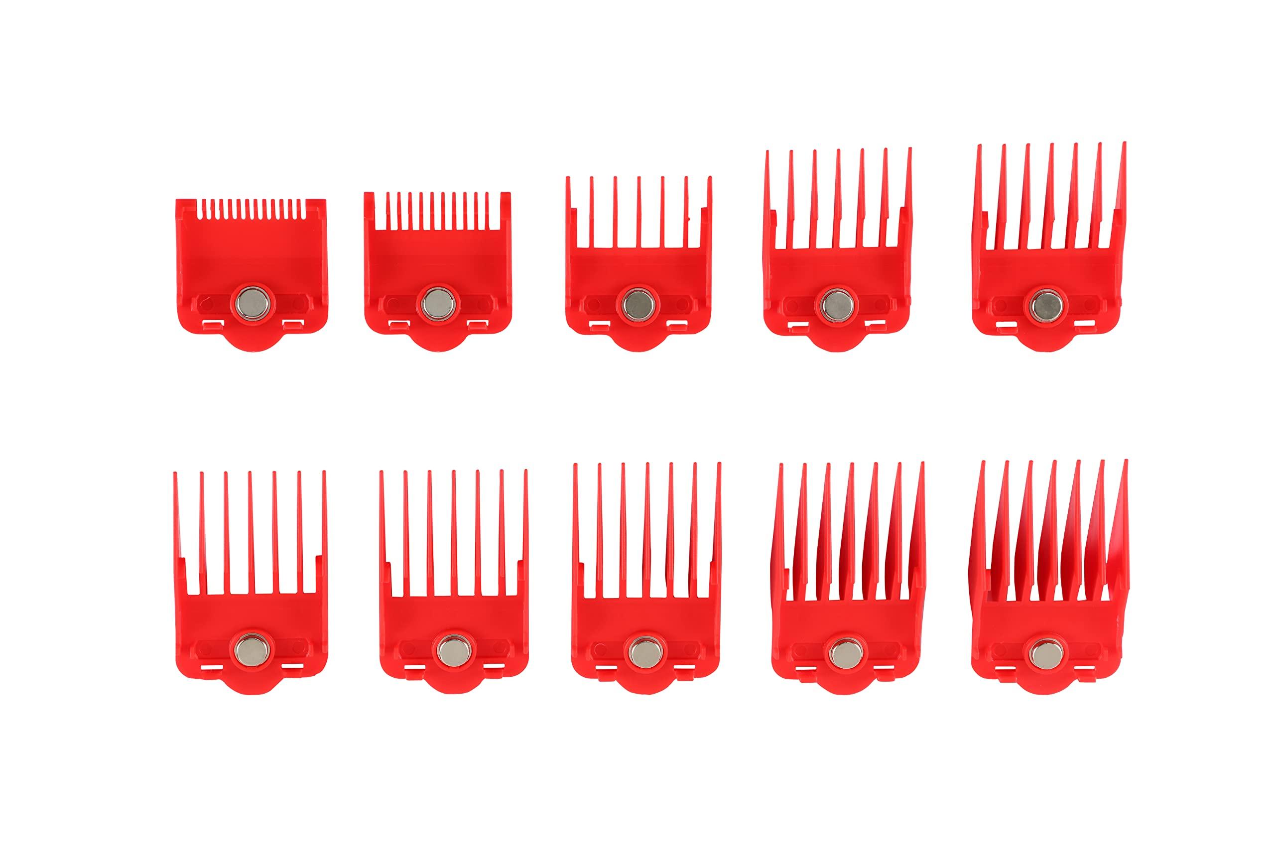 Supreme Trimmer Supreme Trimmer Magnetic Guide Combs for Clippers | CMG100 Hair Clipper Guards, 10 Cutting Lengths | Red