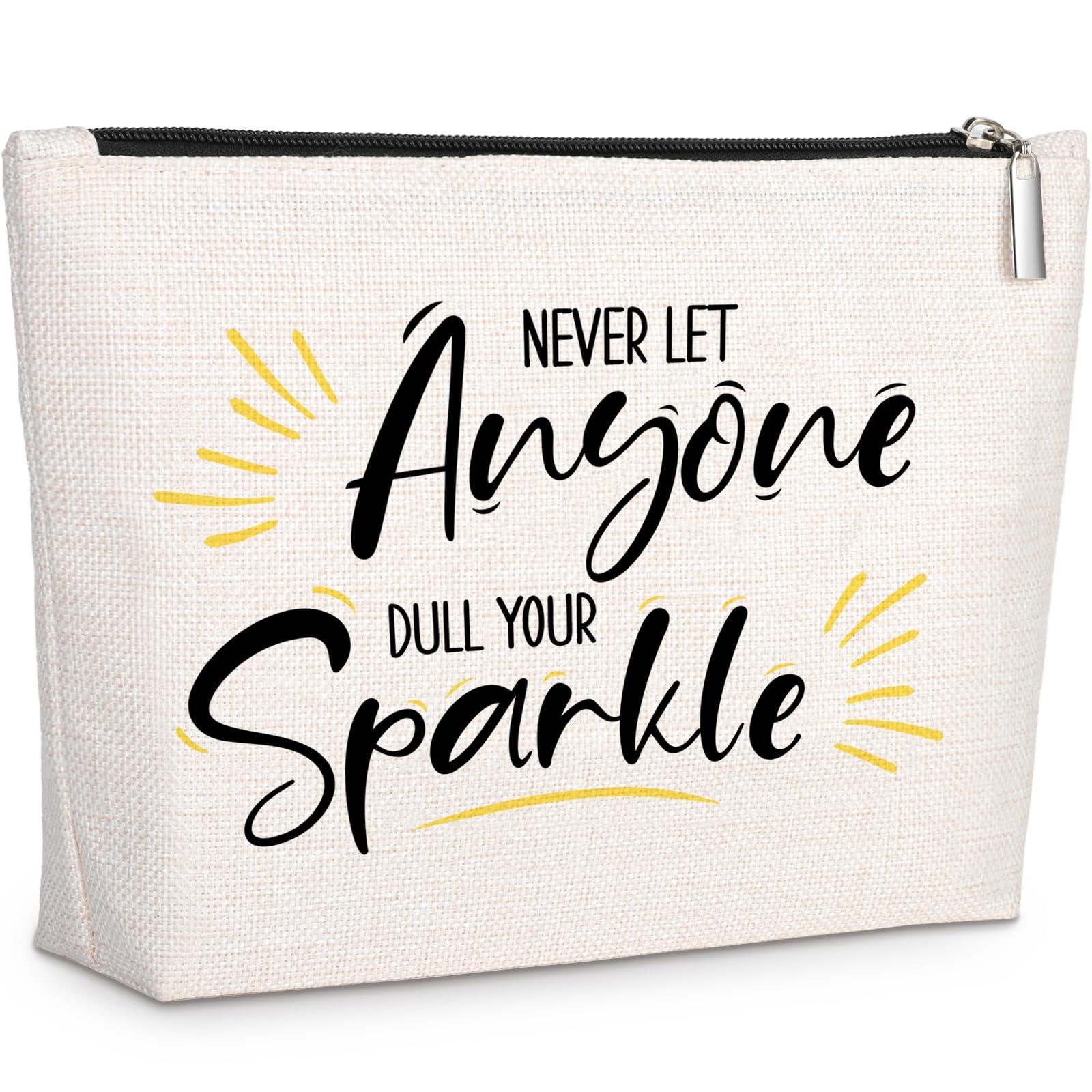 GevGuxLuo Inspirational Quote Gift for Women -Birthday Graduation Gift for Best Friend Sister -Makeup Bag Gift -Never Let Anyone Dull Your Sparkle