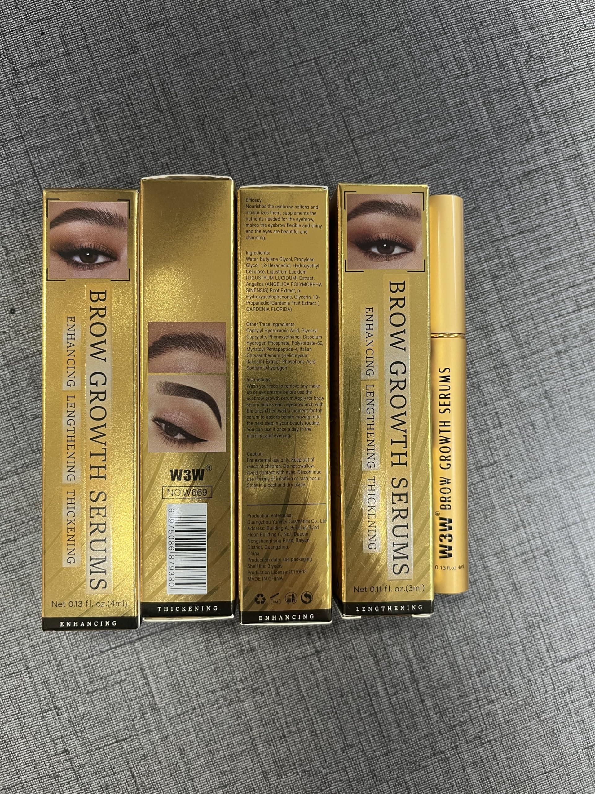 W3W Eyebrow Growth Serum,Natural Eyebrow Serum Enhancer For Fuller and Thick Longer Brows in 4 Weeks,4ML Eyebrow Serum To Grow Brows,Lash and Brow Serum Plant Extracts(Gold)