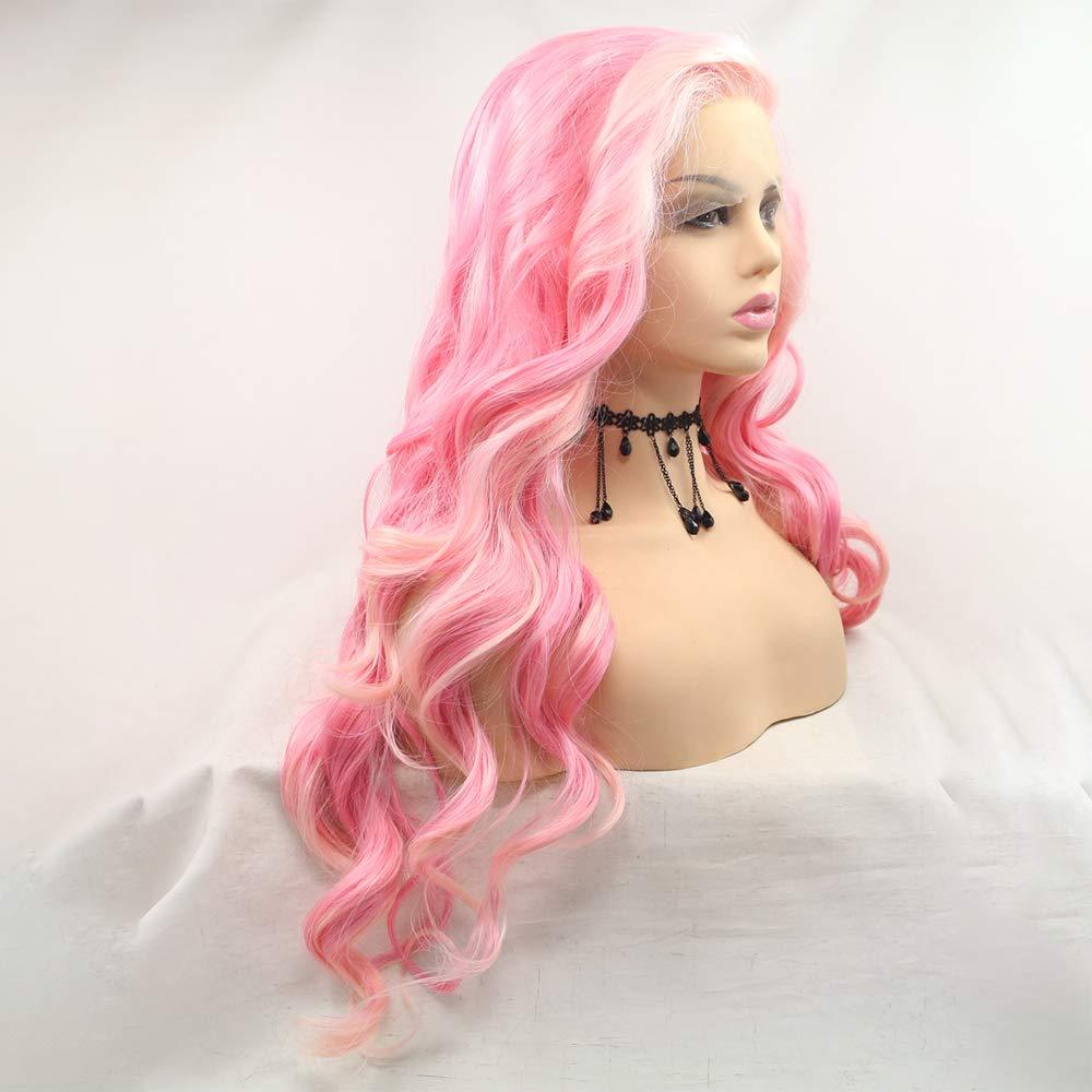 Karissa Hair Pink Blonde Lace Front Pink Wigs for Women Girls Soft Pink Long Loose Wave Handmade Realistis Wig Half Hand Tied Glueless Synthetic Heat Resistant Hair Light Pink Cosplay Party Daily 24inches
