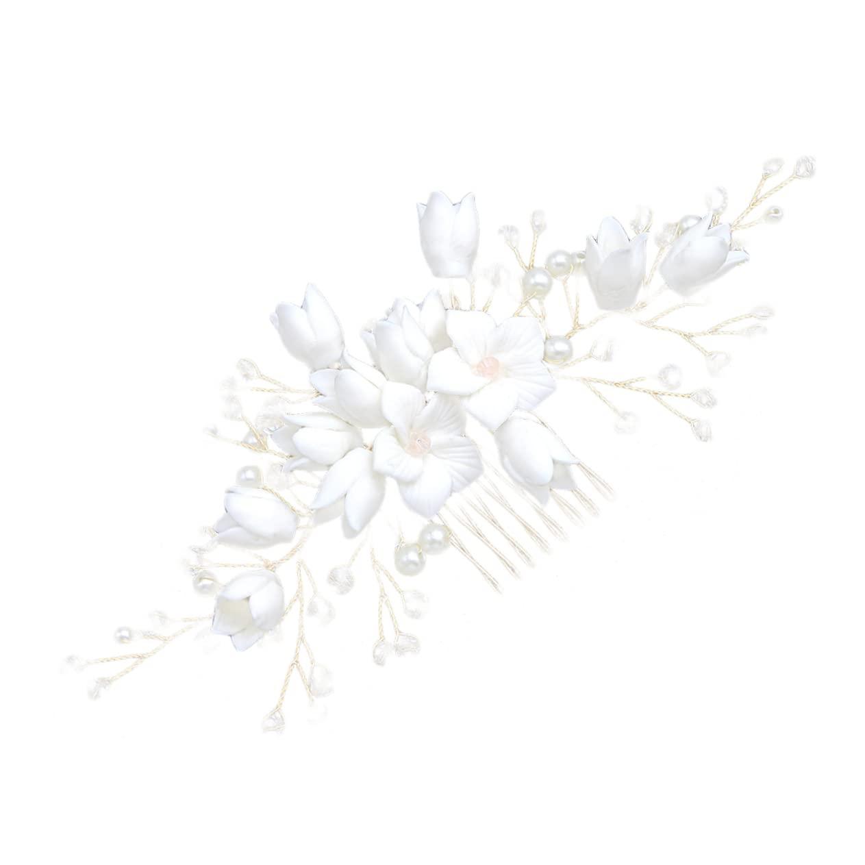 Gogogmee Gogogmee 3pcs White Wedding Headpiece Women Hairpin Bridal Hair Comb Bridal Side Comb