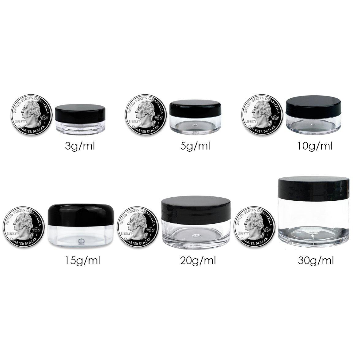 Beauticom (Quantity: 100 Pieces) Beauticom 10G/10ML Round Clear Jars with Black Lids for Scrubs, Oils, Salves, Creams, Lotions - BPA Free