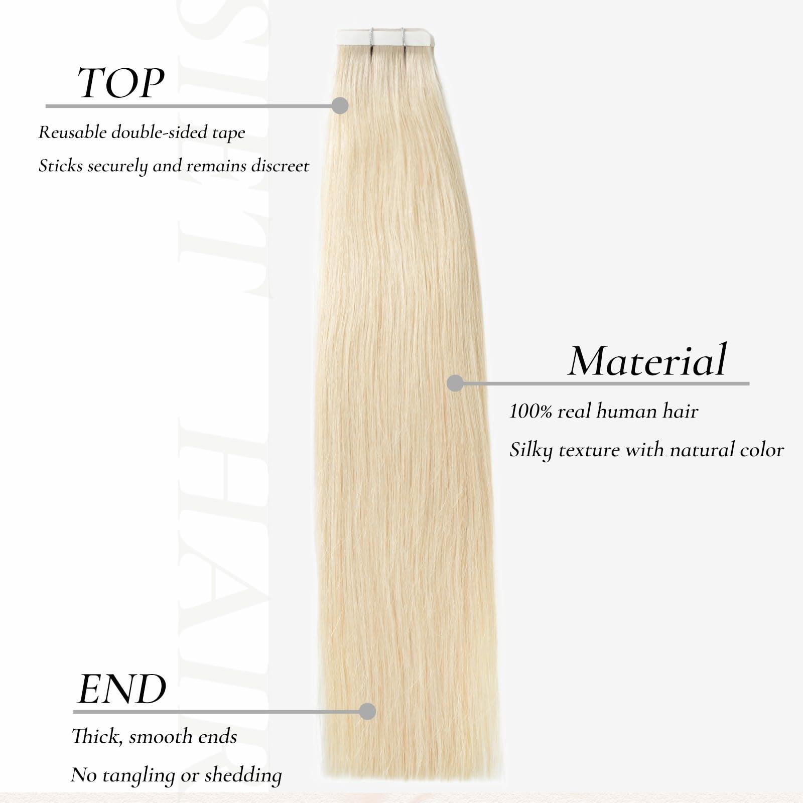 Hyssiet Hyssiet Tape in Hair Extensions Human Hair, 20pcs 50g 14 Inch Platinum Blonde human hair Tape in Extensions,Invisible Straight Tape in Hair Extensions for Womwn,Remy Thick Real Human Hair Extensions