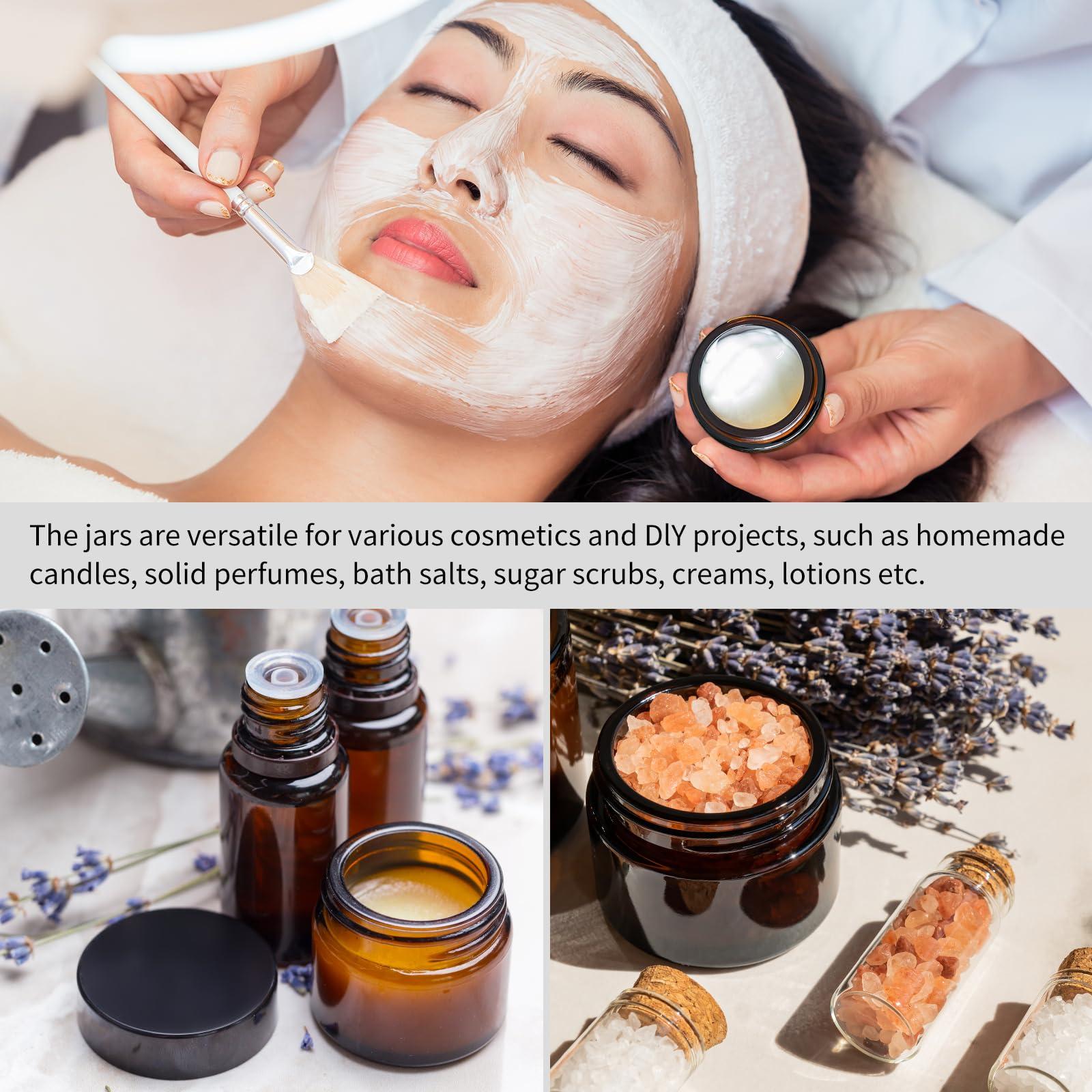 KEYWING KEYWING 4oz Small Glass Jars with Black Lids, 24 Pack Amber Empty Cosmetic Containers Round Glass Jar with Inner Liners for Lotions, Powders and Ointments