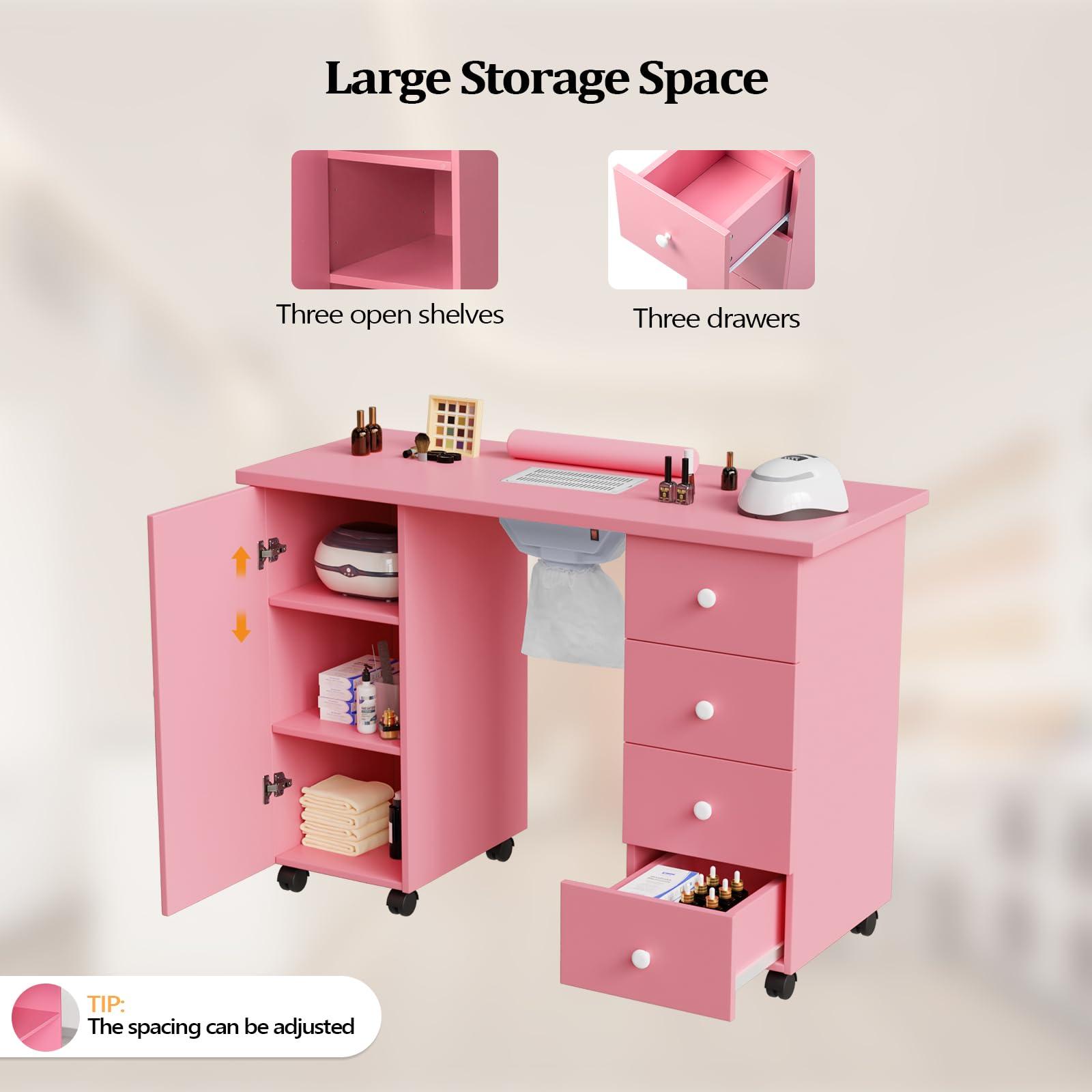 OmySalon OmySalon Manicure Table Nail Desk for Nail Tech, Nail Table Beauty Salon Tech Station w/Electric Downdraft Vent, Lockable Wheels,Wrist Cushion,Storage Drawers