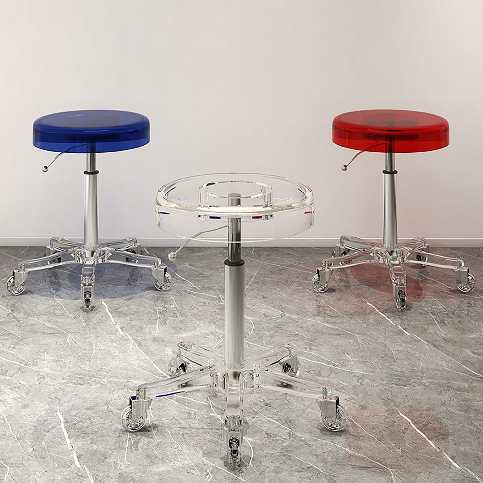 SUZEPER Acrylic Rolling Salon Stool,Round 360Rolling with Wheels Salon Stool,Lifting Wheel and Acrylic Base Height Salon Stool,Adjustable Duty SPA Salon Stools,for Medical Esthetician Studio Salon Stools