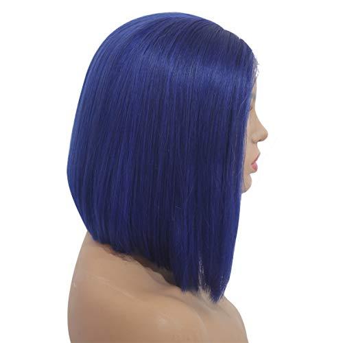 Loviness Biena Loviness Lace Front Human Hair Bob Wigs Short Straight With Baby Hair Blue 180% Density 13x4 Lace Frontal Glueless Pre Plucked Wig for Black Women (12 inches)