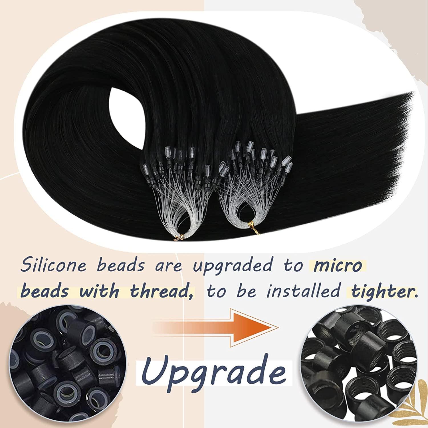 FUIBEJAE Micro Link Human Hair Extensions,Straight Micro Loop Ring Hair Real Human Hair,Fish Line Hair Micro Bead Human Hair Extensions, 100g 100 Strands,18inch