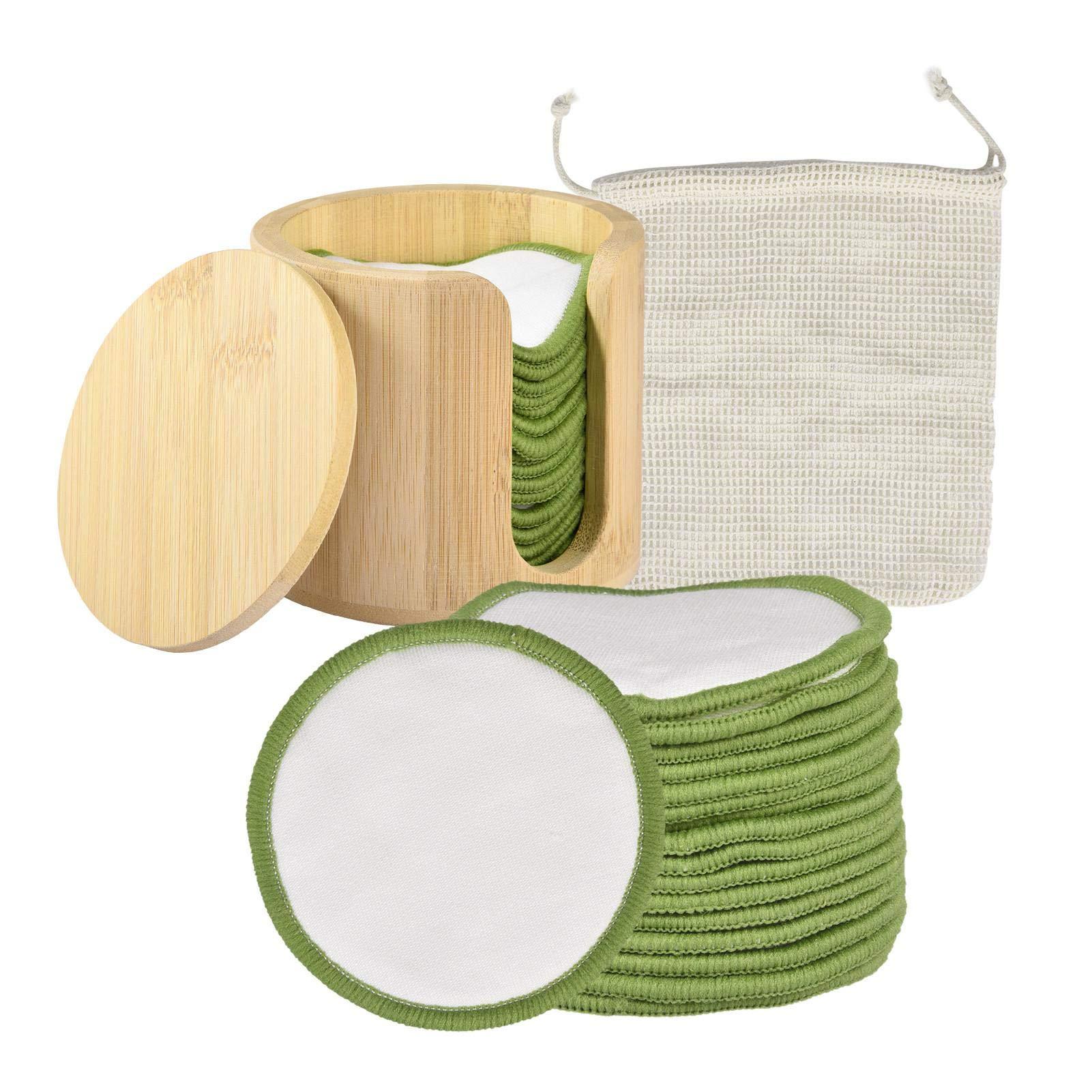 Longlasting Longlasting 16PCS Reusable Cotton Pads Makeup Remover Pads Bamboo Storage Box Cotton Facial Rounds Facial Pads with Storage Bag Eco Friendly Skin Care Gifts
