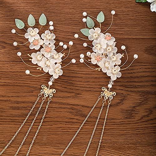CHXIHome Classical Style Ancient Retro Hairpin Clip, Hanfu Tassel, Exquisite Vintage Headdress Jewelry Set, Hair Comb Ear Clips Set Pearls Tassels (D)