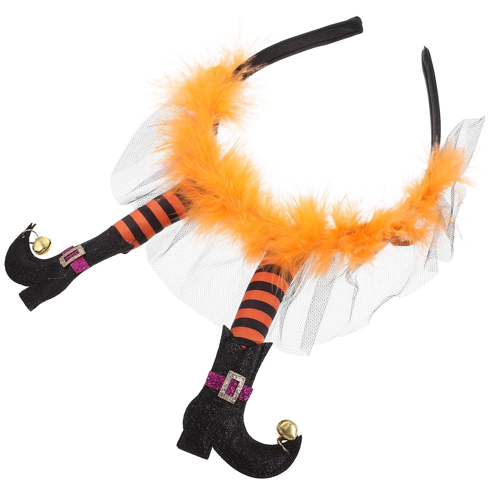 LOGOFUN LOGOFUN Halloween Witch Foot Headband Unique Witch Legs Hair Band Halloween Cosplay Headband for Costume Dress up Party - Orange