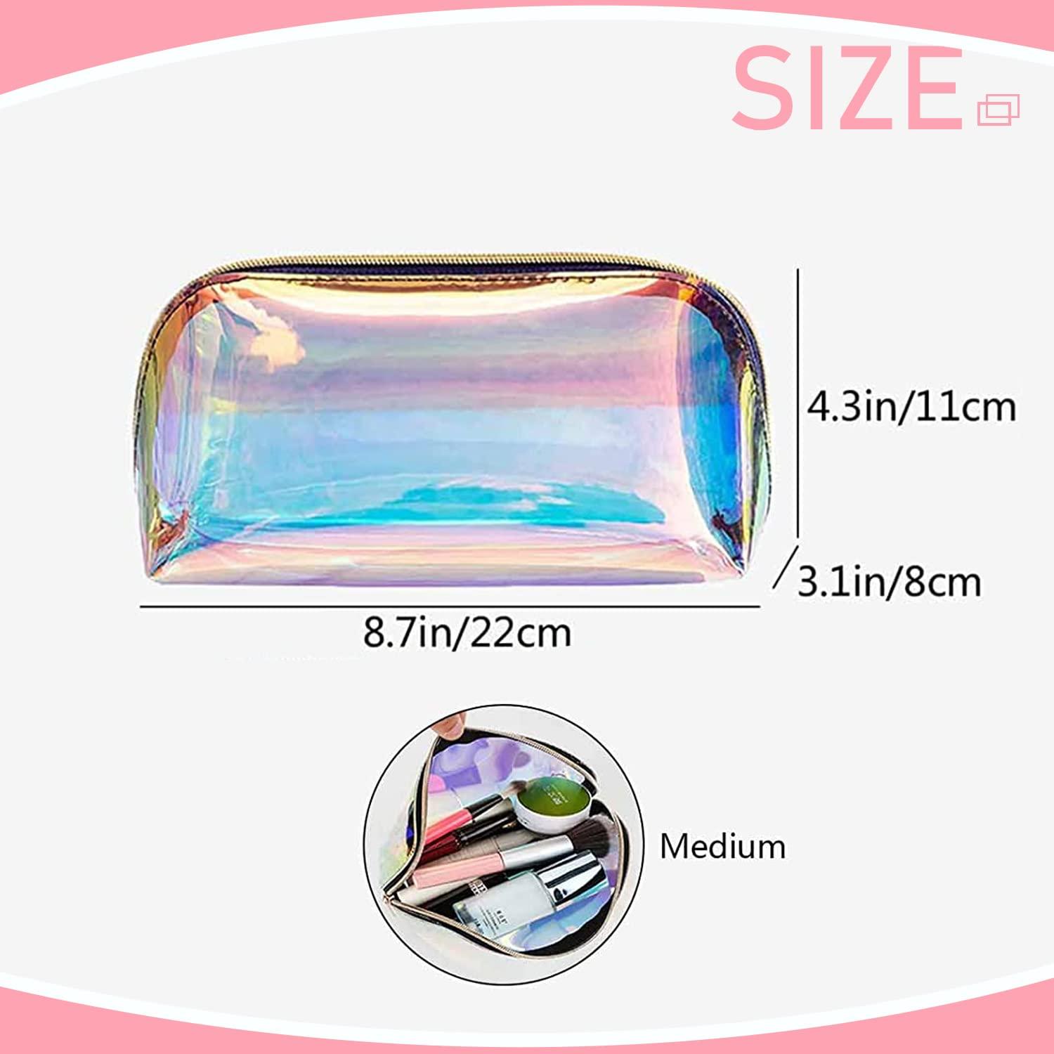 ANROLA ANROLA Holographic Makeup Bag Iridescent Cosmetic Pouch Clear Waterproof Portable Travel Cosmetic Pouch TPU Zippered Toiletry Organizer bag for Women (Medium)
