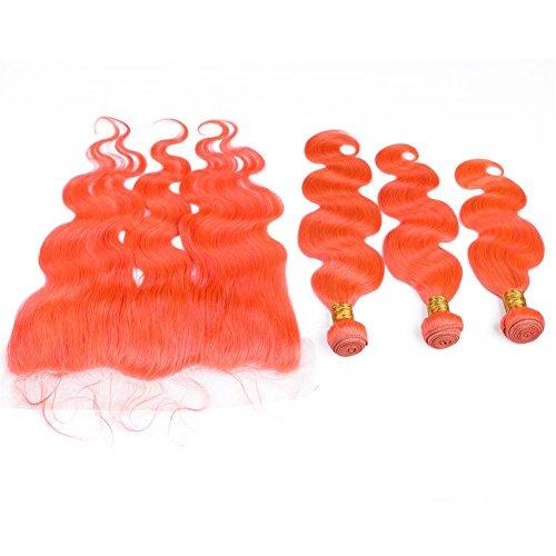 Tony beauty hair Tony Beauty Hair Indian Virgin Hair Wefts Pure Orange with Ear to Ear Frontal Body Wave Wavy Orange Human Hair Weaves 3 Bundle Deals with 13x4 Lace Frontal Closure 4Pcs Lot (10 10 10+10)