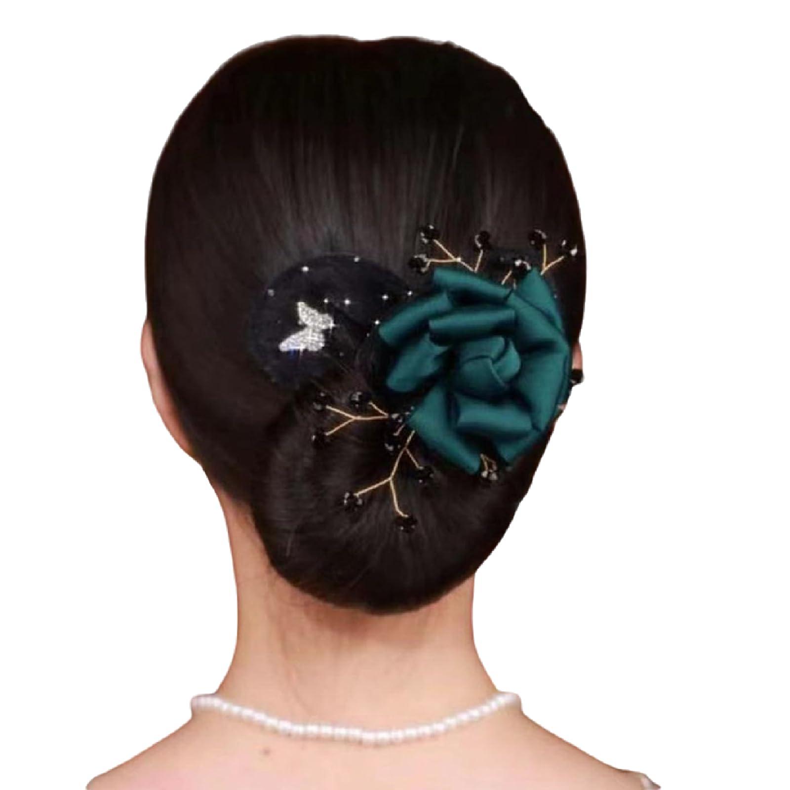 JASUBAI Insstyle Flower Hair Bun Roller, Hand Embroidered Flowers Deft Bun, Lazy Hair Curler Deft bun Maker, Flower Hair Bun Roller Butterfly Hair Bun Maker for Long Thick Hair Accessories (D6)