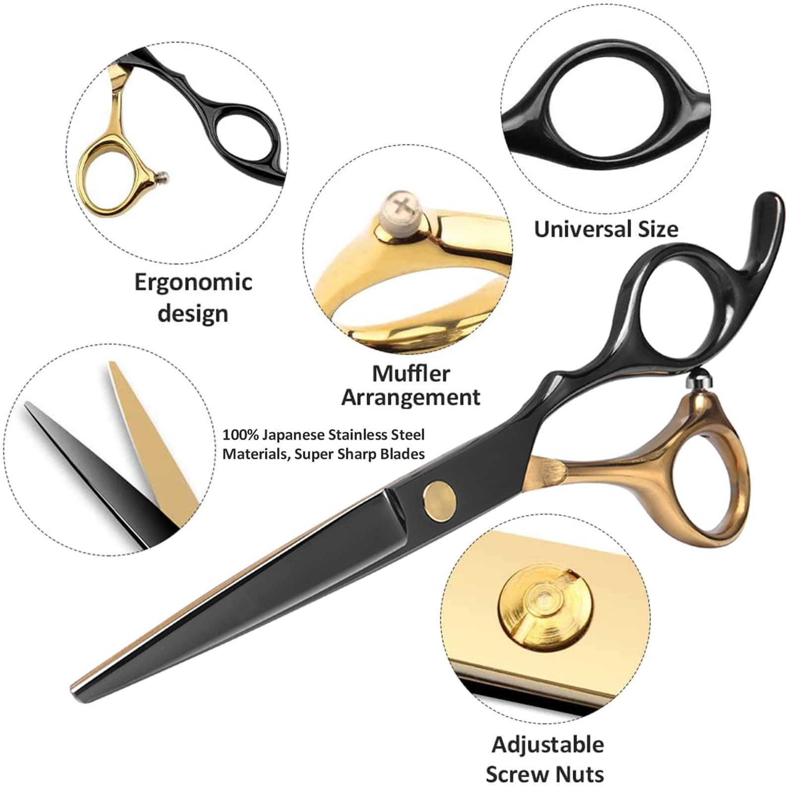 Zhjdongtuo Black Gold Hair Cutting Scissors Professional Stainless Steel Barber Hair Thinning Shears Salon Multifunctional Straight Hair Cutting Shears Teeth Scissors Hair Cutting Scissors Kit for Home Use
