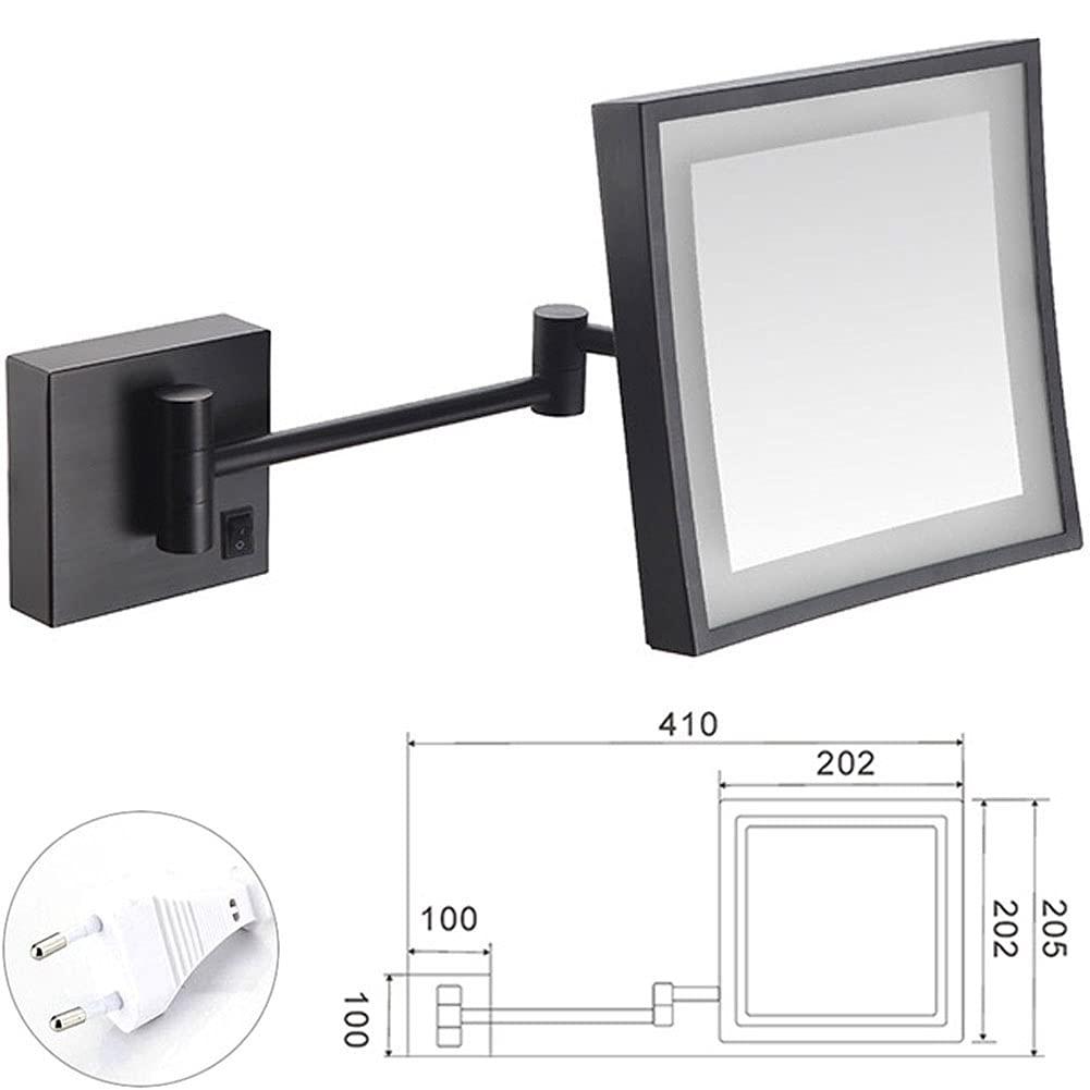inBEKEA inBEKEA Wall Mounted Mirrors Makeup Shaving Mirror LED Lighted Bathroom Mirror for Hotel Vanity with Adjustable Extendable Square 8 Inch 3X Magnification Cosmetic Mirror Powered by Plug in
