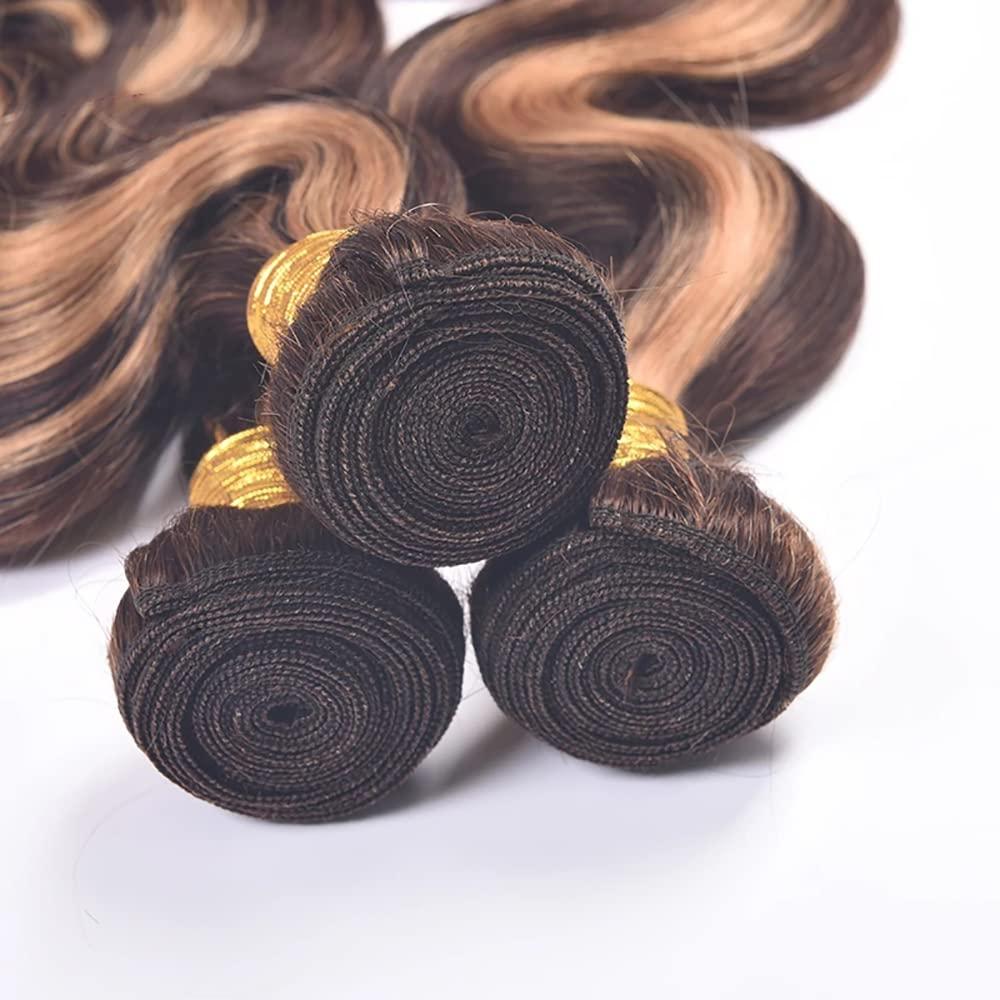 ZevPiul Honey Blonde Bundles Highlight Human Hair Bundles 22 22 22 Inch Ombre Blonde Body Wave 3 Bundles Brazilian Virgin Human Hair Bundles Two Tone Brown and Honey Blonde Bundles