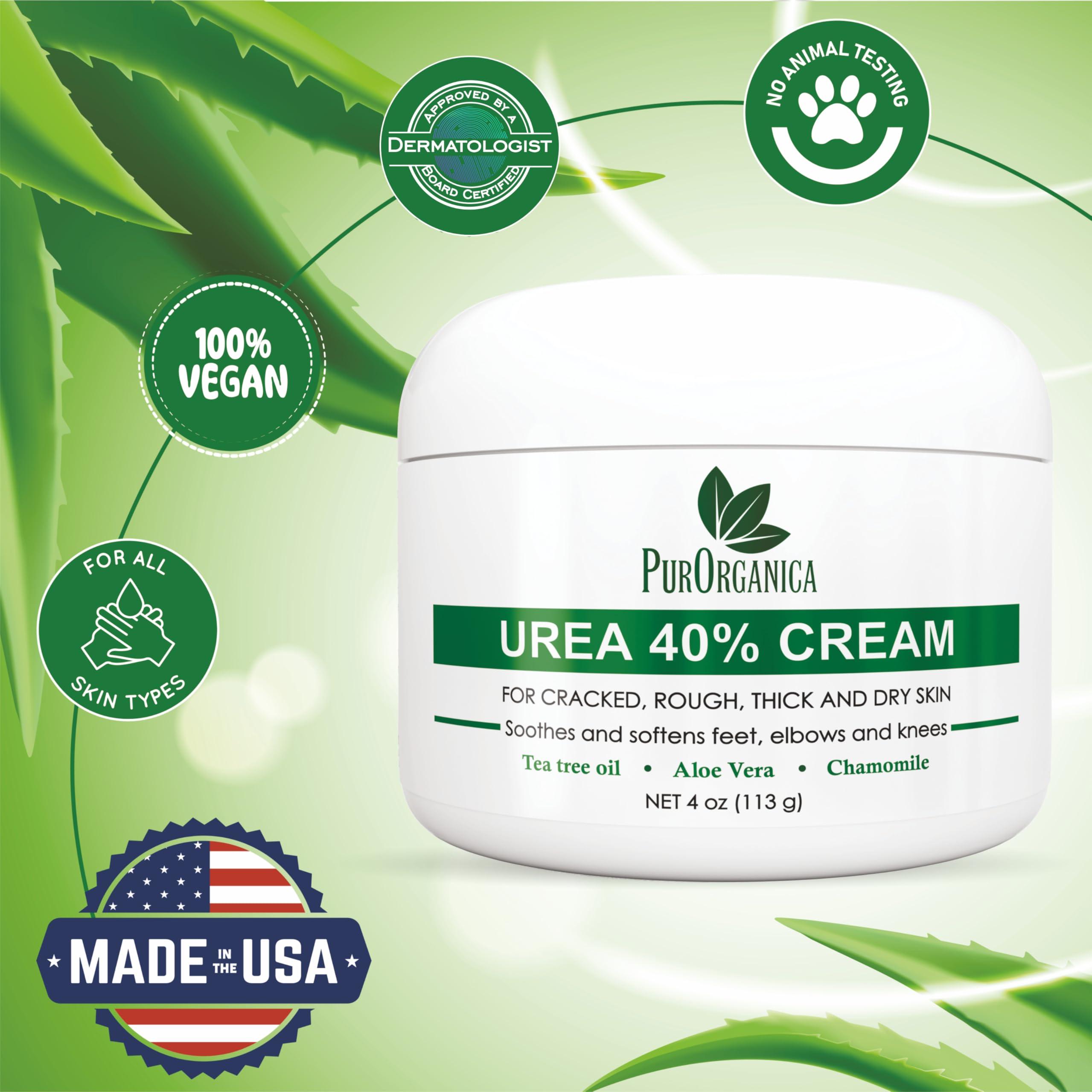 PurOrganica PurOrganica Urea 40% Foot Cream - Made in USA - Corn, Callus and Dead Skin Remover - Moisturizer & Rehydrater - For Thick, Cracked, Rough, Dead & Dry Skin - For Feet, Elbows and Hands - Pack of 2