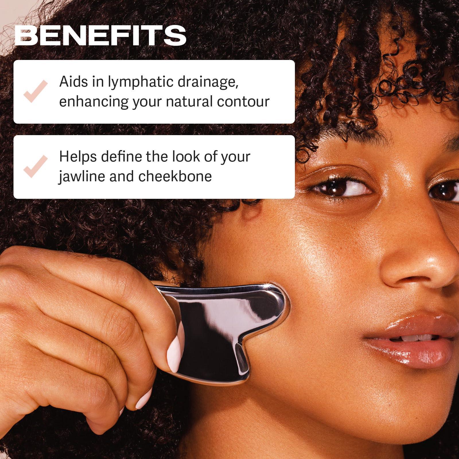 Sacheu Sacheu Stainless Steel Face Roller and Gua Sha Bundle - Metal Face Roller, Metal Gua Sha, Facial Massage Tools to Reduce Puffiness, Lymphatic Drainage, Facial Tension, Skin Care Face Massagers