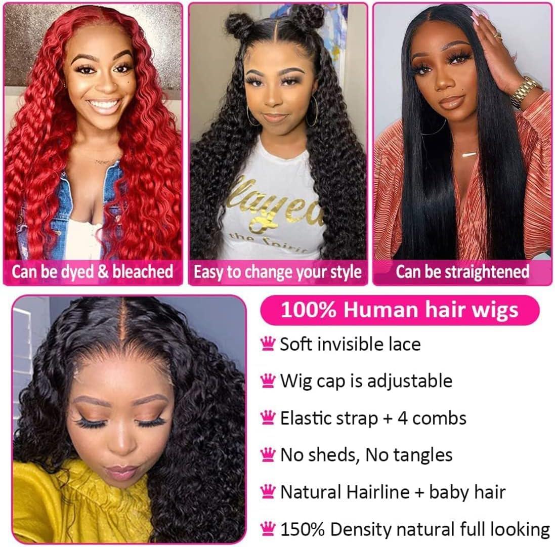 CRANBERRY 4x4 Frontal Lace Closure Wig Human Hair Water Wave Lace Front Wig 26inch For Black Women 180% Density Brazilian Virgin Remy Human Hair Water Wave Lace Closure Wig Glueless Pre Plucked Nature Color