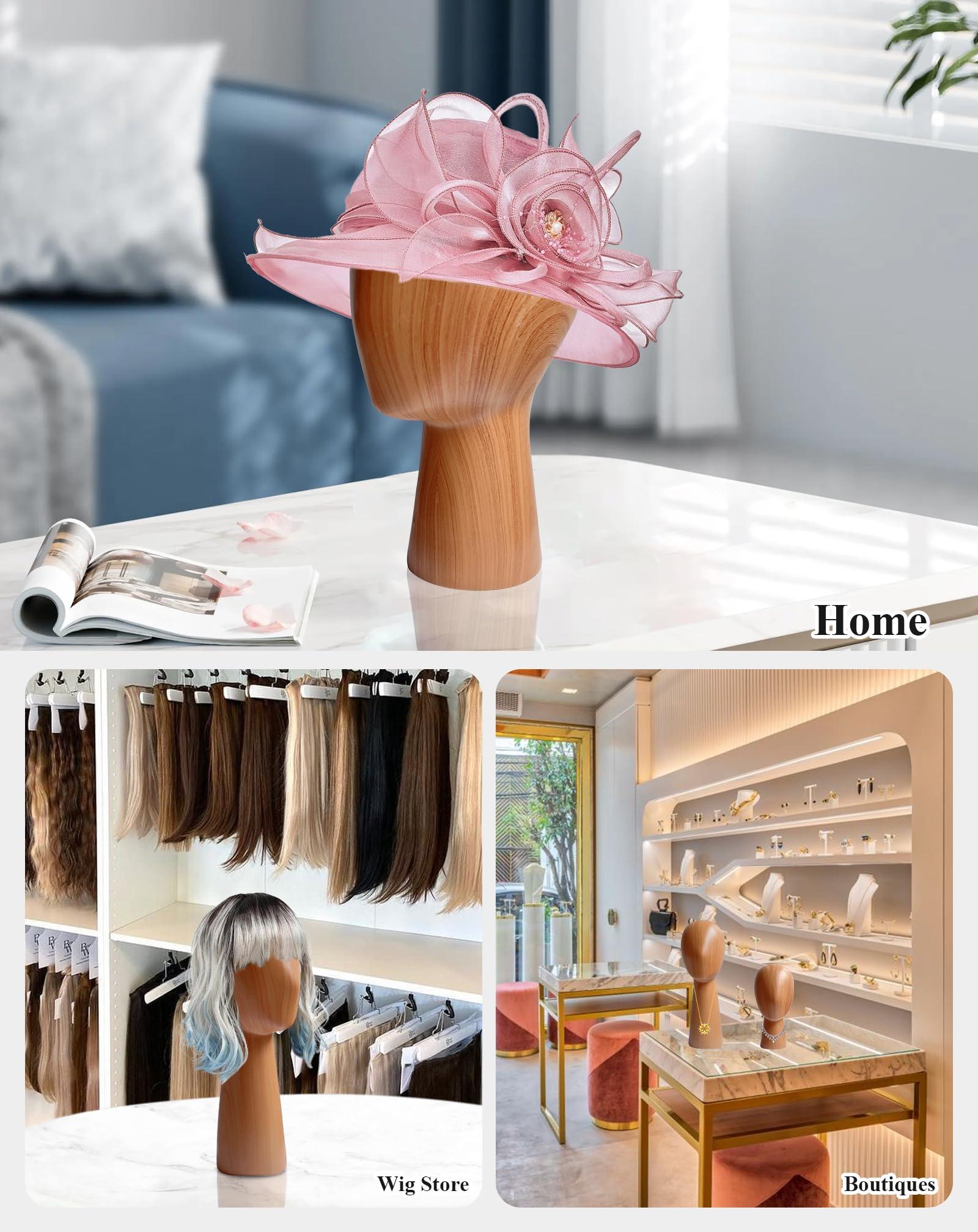 CHADWICK CHADWICK Mannequin Head Block, Hat and Wig Display Stand, Imitation Wooden Wig Head Stand, Abstract Dome Model Head, Manikin Head Hat Holder for Shop, Hair Salon, Home Decor, Durable GFRP Material