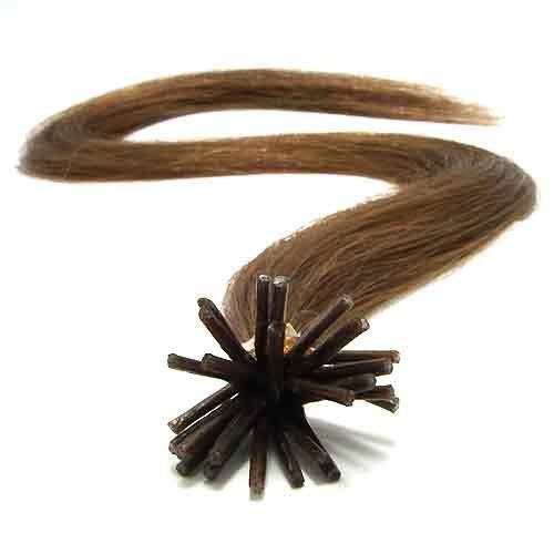 Hair De Ville 200 Strands Straight Micro Ring Links Locks Beads Keratin Stick I Tip Human Hair Extensions Color # 8 Light Brown