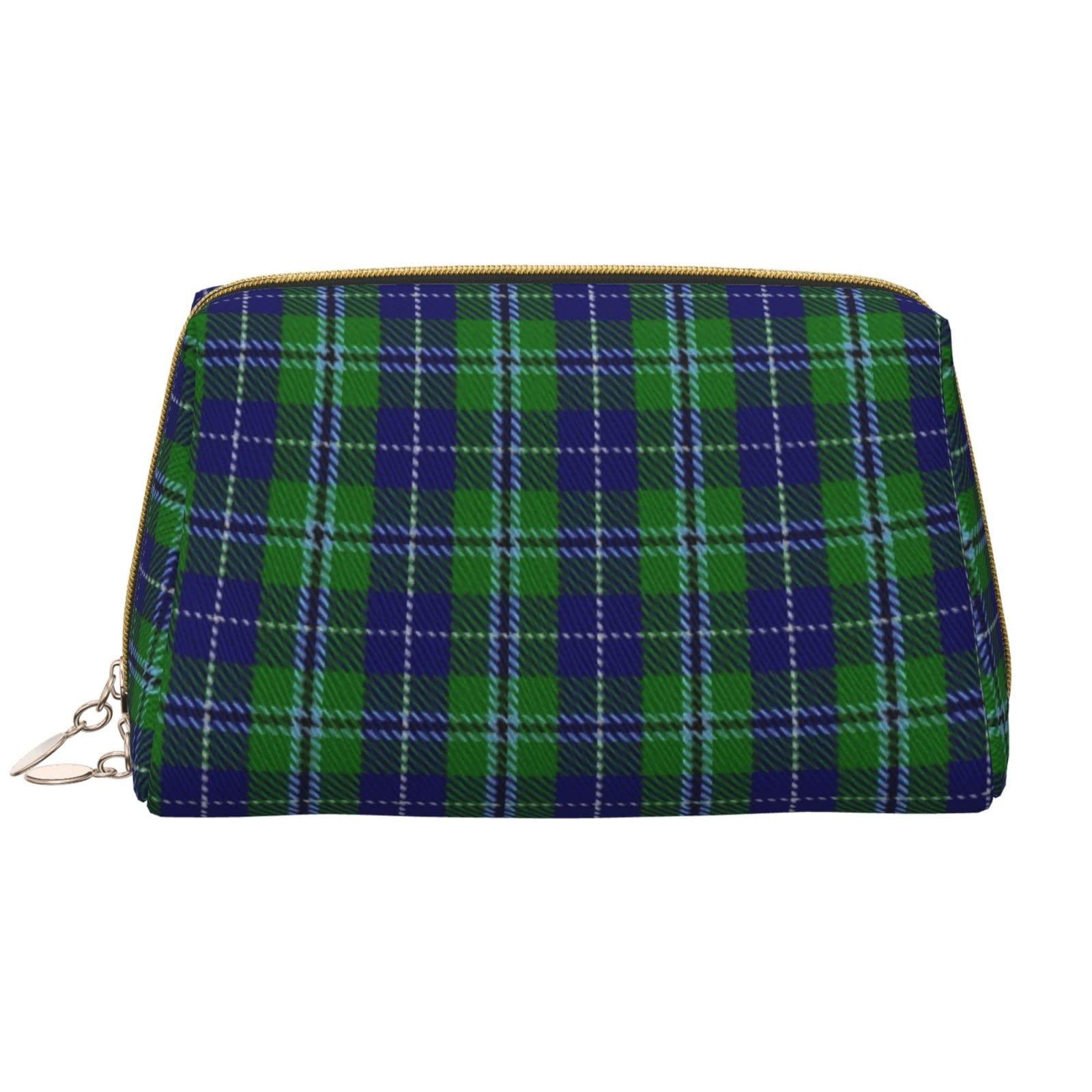 MIZIBAO Small Makeup Bag for Purse, Clan Douglas Tartan Plaid PU Leather Travel Cosmetic Pouch, Portable Toiletry Bag for Women Girls Daily Storage Organizer