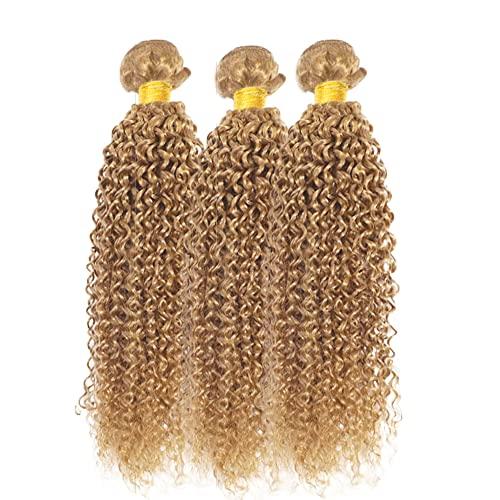 AuokMar #27 Curly Blonde Bundles Human Hair Virgin Hair Extensions Kinky Curly Hair 22 24 26 In Unprocessed Virgin Hair For Black Women 8A Grade Weave And Weft Hair Extensions