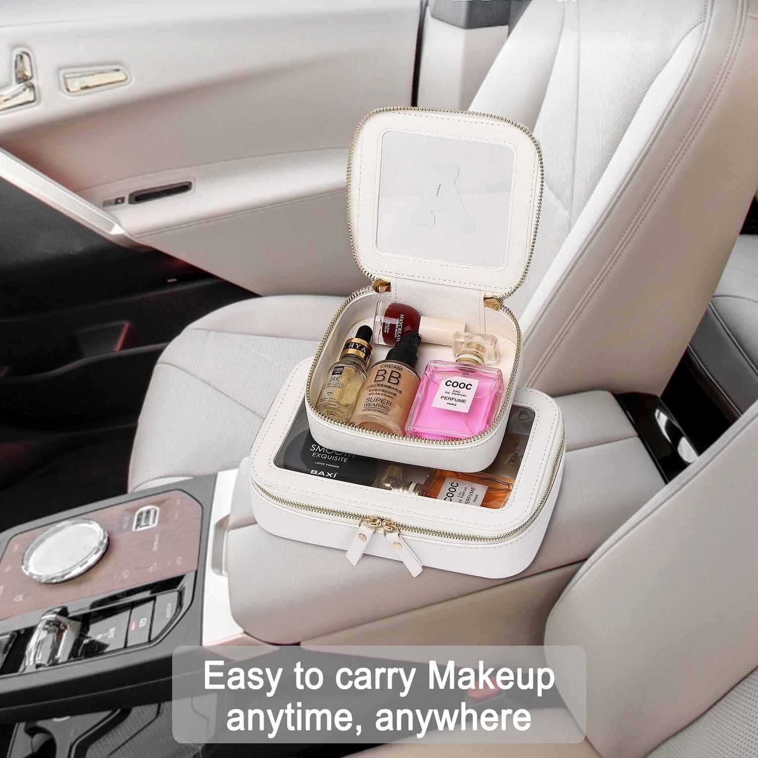 Pinkmik Pinkmik Clear Mini Makeup Bag Personalized Initial Cosmetic Bag Small Makeup Case & Toiletry Bag Birthday Gift for Women (W, Mini/White)