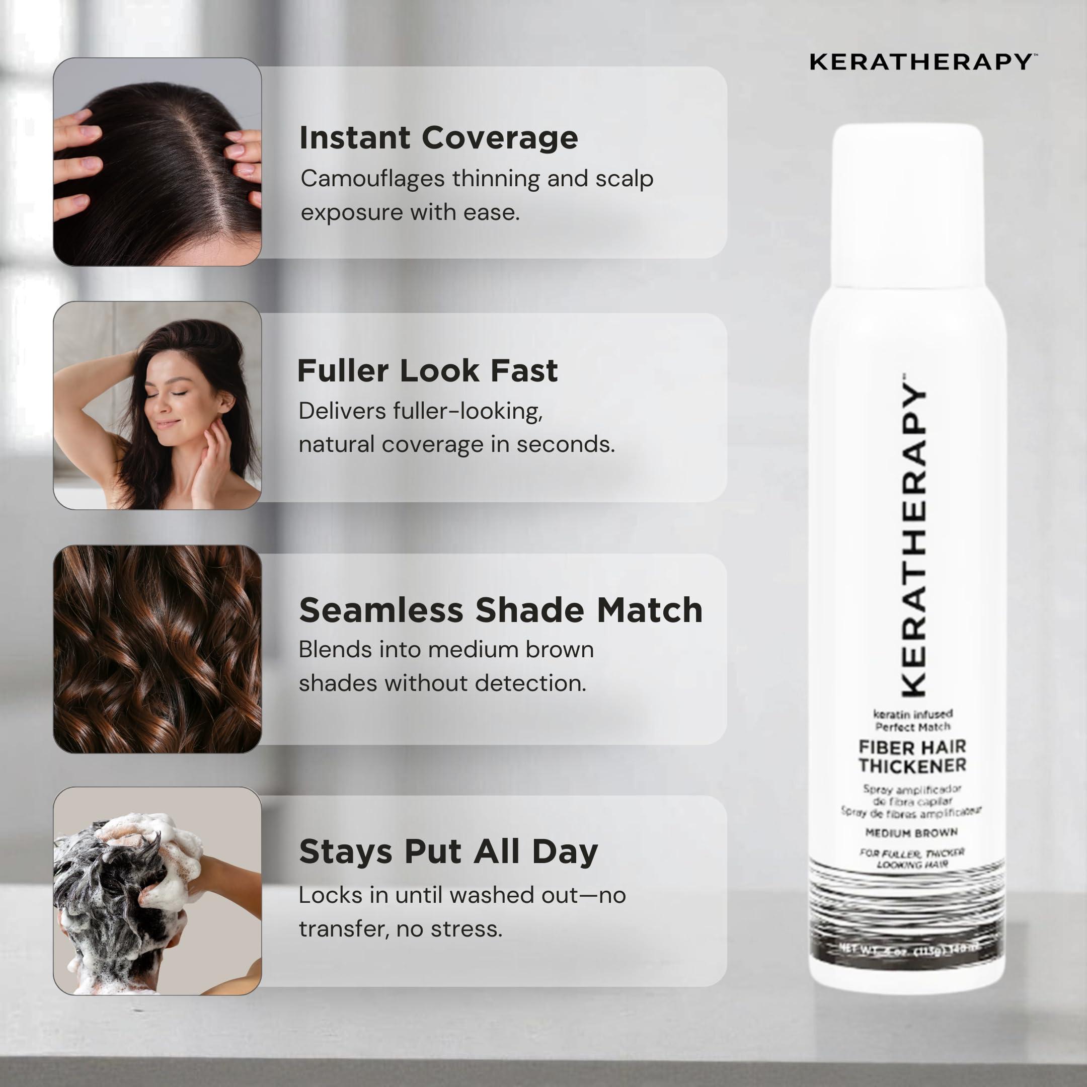 KERATHERAPY Keratherapy Keratin Infused Perfect Match Fiber Hair Thickener Spray, Medium Brown, 4 fl. oz., 140 ml - Volumizing, Thickening, & Concealing Hairspray for Scalp Coverage, Roots & Thinning Areas